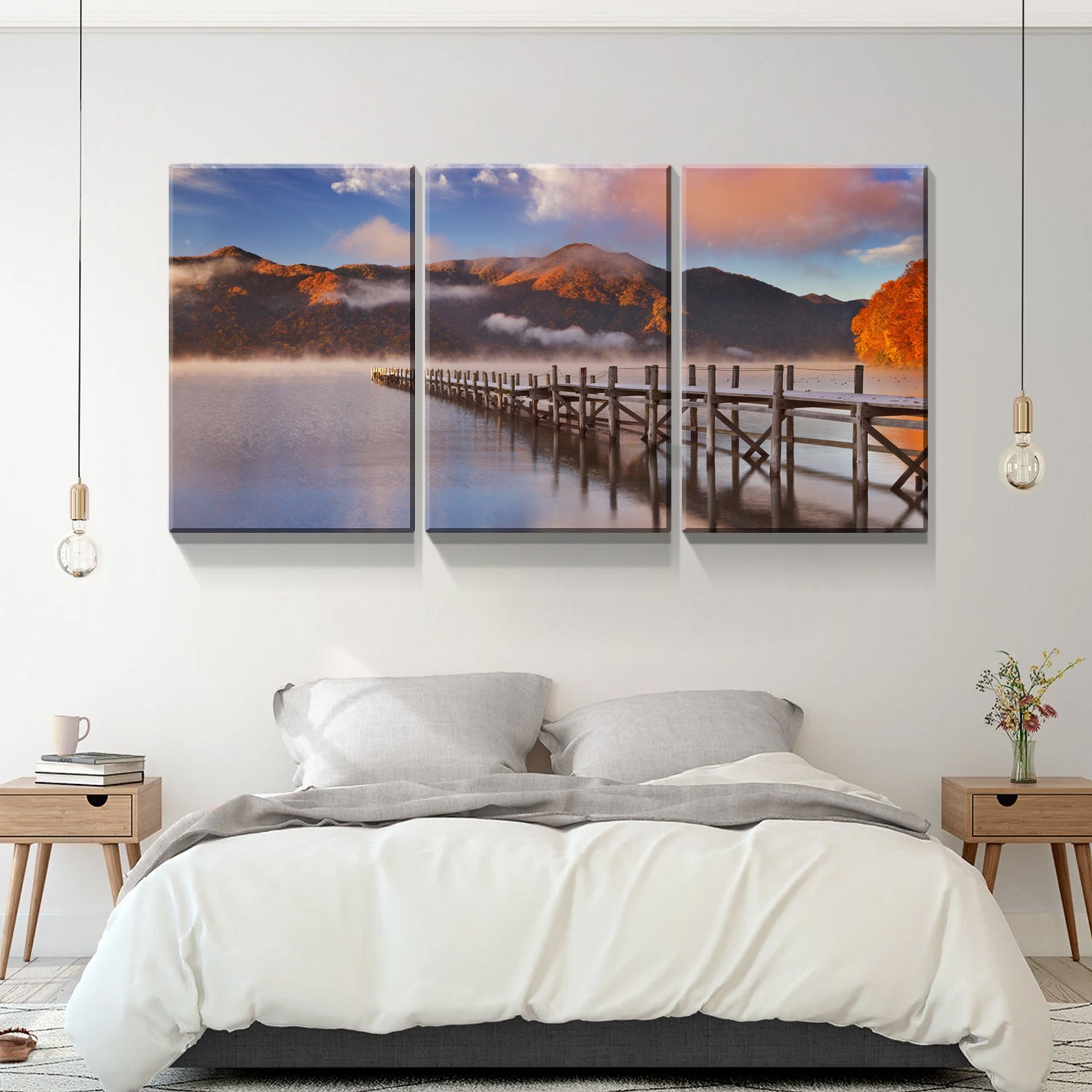 3 Panels Framed Jetty & Lake Canvas Wall Art Decor,3 Pieces Mordern Canvas Decoration Painting For Office,Dining Room,Living Room, Bedroom Decor Ready To Hang 2436In Thickness 1.5Inch Rectangle Framed Multicolor Oversized 41In Canvas Nature Scenes