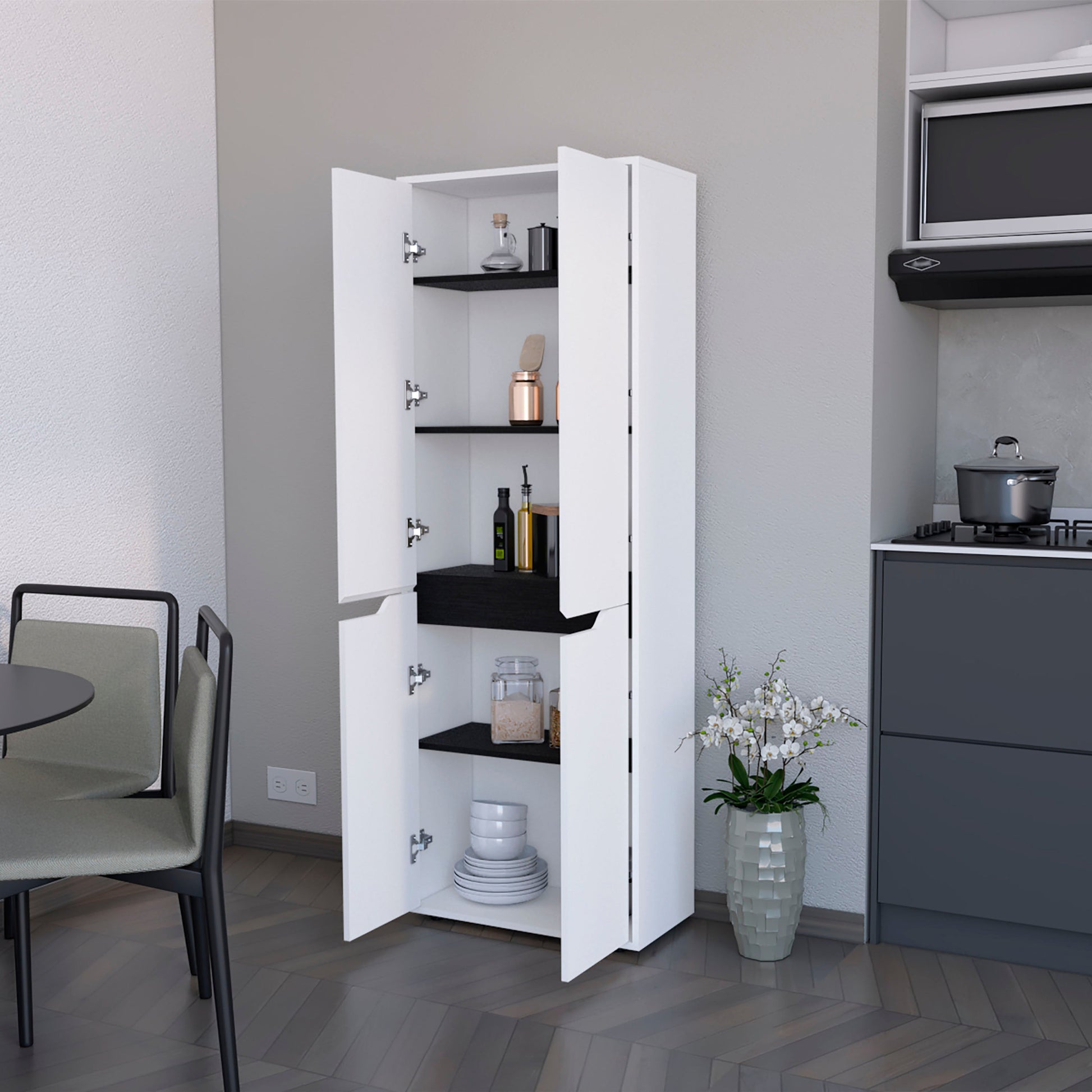 Taylor White 5 Shelf Kitchen Pantry - White White