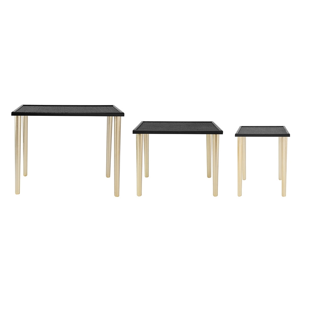 Set Of 3 Side Tables, L:25X15.5X21" M:20X15X18.5" S:14X14X16.5" Black Gold Primary Living Space Boho,Casual,Minimalist Solid Wood Mdf