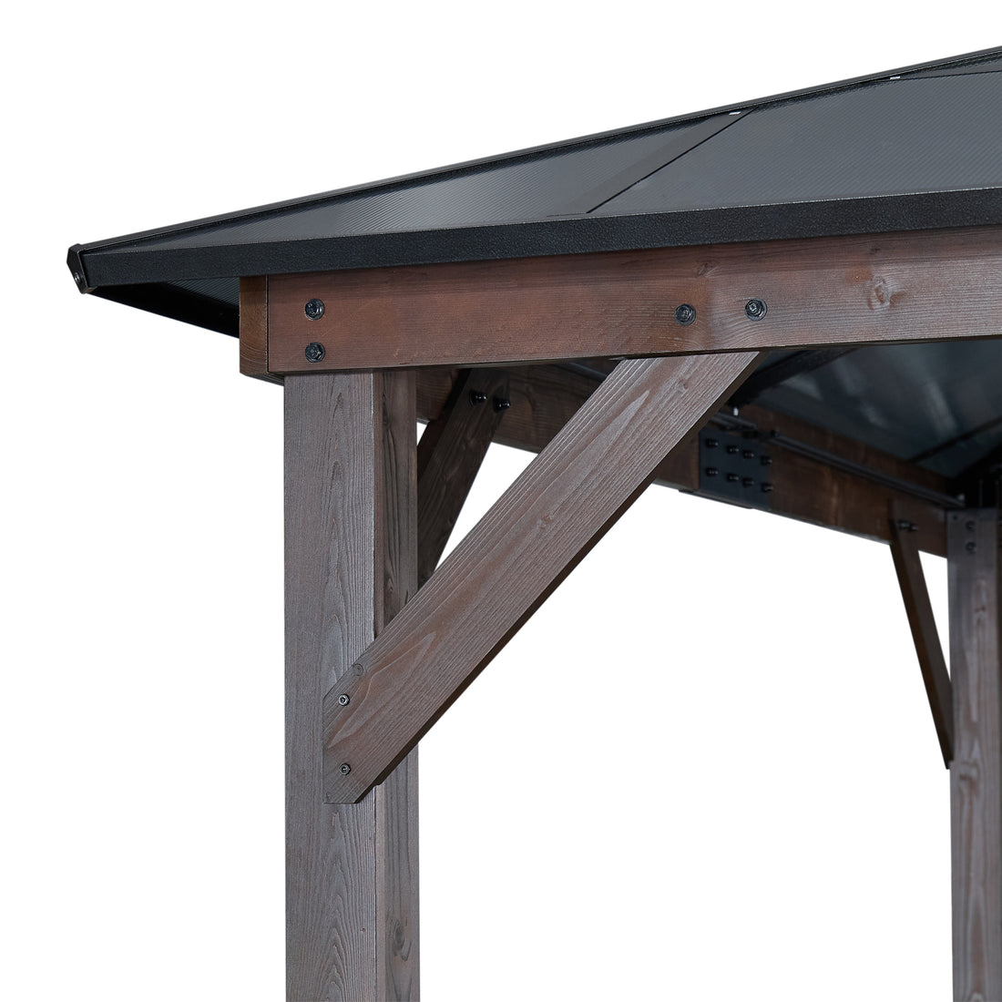 12' X 16' Hardtop Wood Gazebo For Patios, Outdoor Framed Gazebo With Polycarbonate Double Roof Canopy, Solid Wooden Framed Gazebo With Privacy Curtains And Mosquito Nettings For Garden, Backyard Black Aluminium