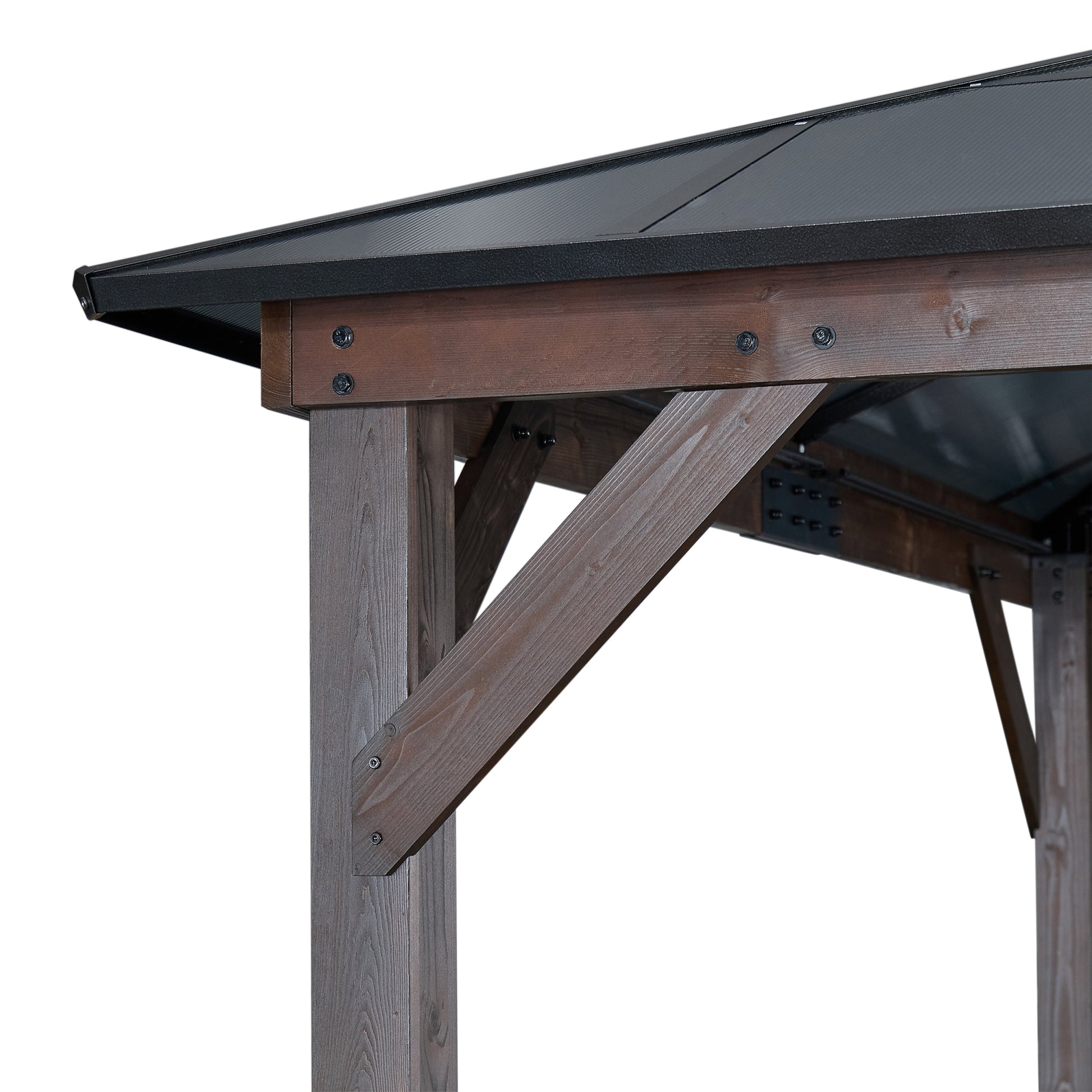 12' X 16' Hardtop Wood Gazebo For Patios, Outdoor Framed Gazebo With Polycarbonate Double Roof Canopy, Solid Wooden Framed Gazebo With Privacy Curtains And Mosquito Nettings For Garden, Backyard Black Aluminium