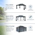12' X 16' Hardtop Wood Gazebo For Patios, Outdoor Framed Gazebo With Polycarbonate Double Roof Canopy, Solid Wooden Framed Gazebo With Privacy Curtains And Mosquito Nettings For Garden, Backyard Black Aluminium