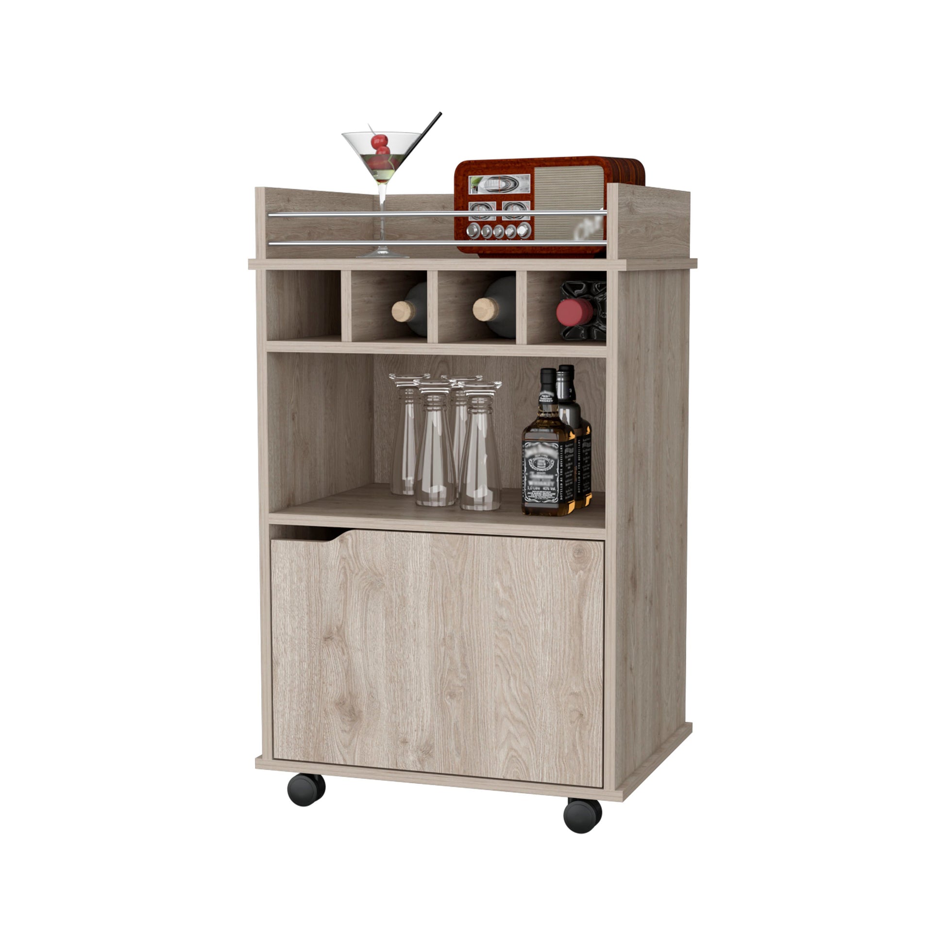 Macadamia 1 Door Bar Cart Natural Dining Room Rectangular Kitchen Carts Wood Small Less Than 40In