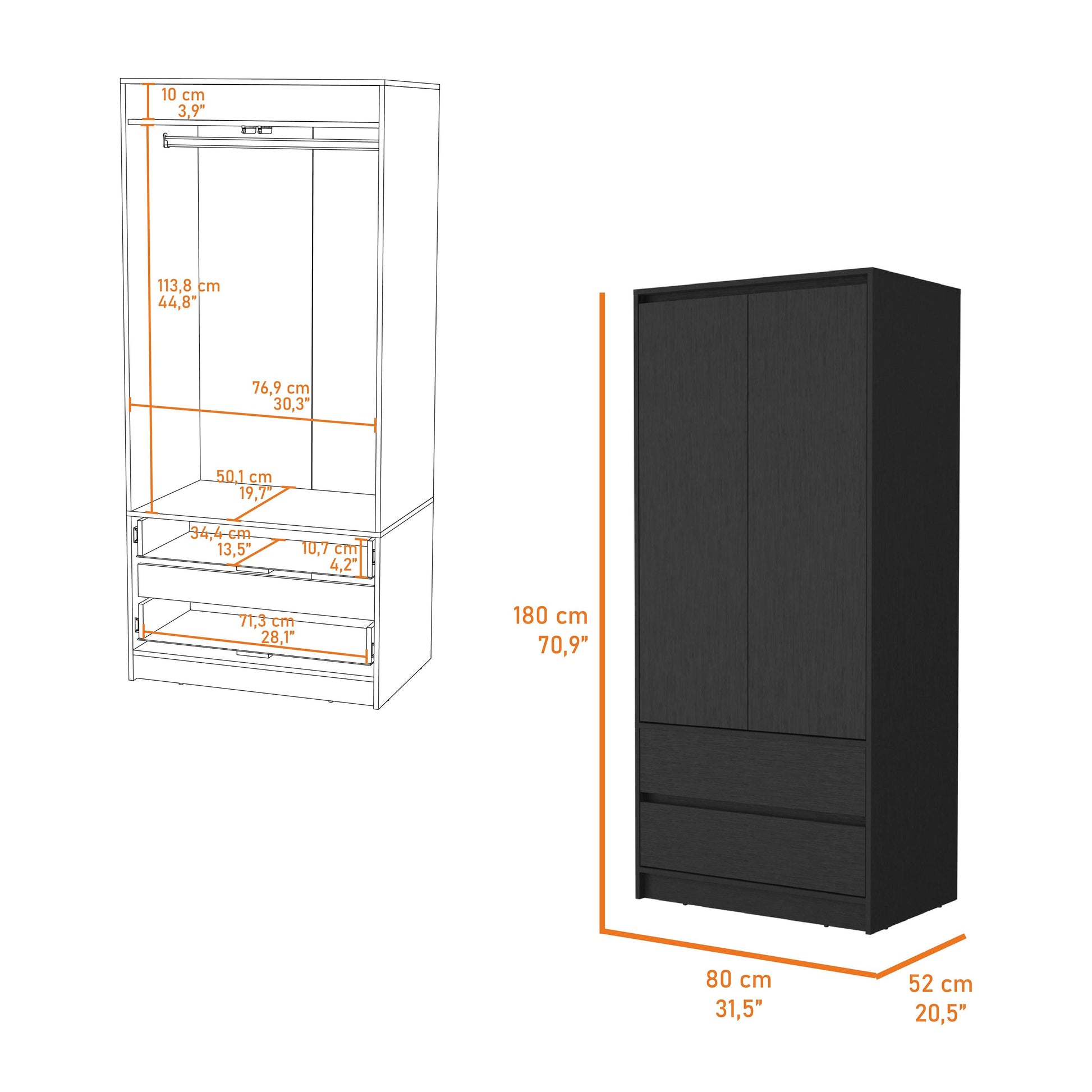 Black 2 Drawer Armoire Black Bedroom Wood