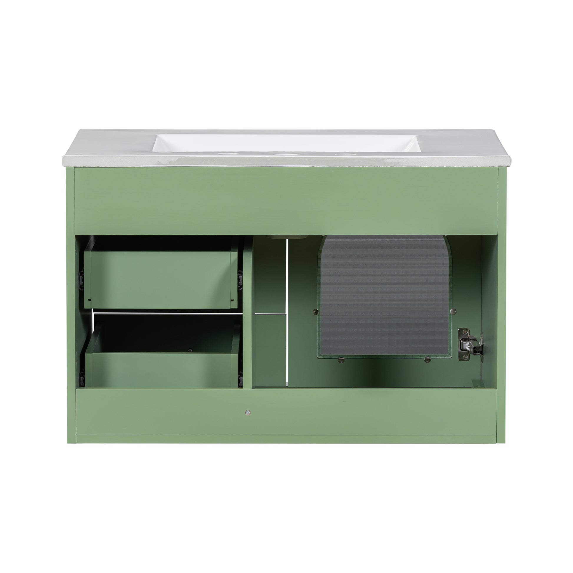 30X18X19.6 Inches Elegant Floating Bathroom Vanity Sink And Cabinet Combo 1 Door And 2 Drawers Green Bathroom Mdf