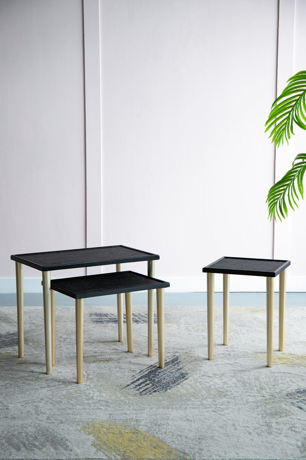 Set Of 3 Side Tables, L:25X15.5X21" M:20X15X18.5" S:14X14X16.5" Black Gold Primary Living Space Boho,Casual,Minimalist Solid Wood Mdf
