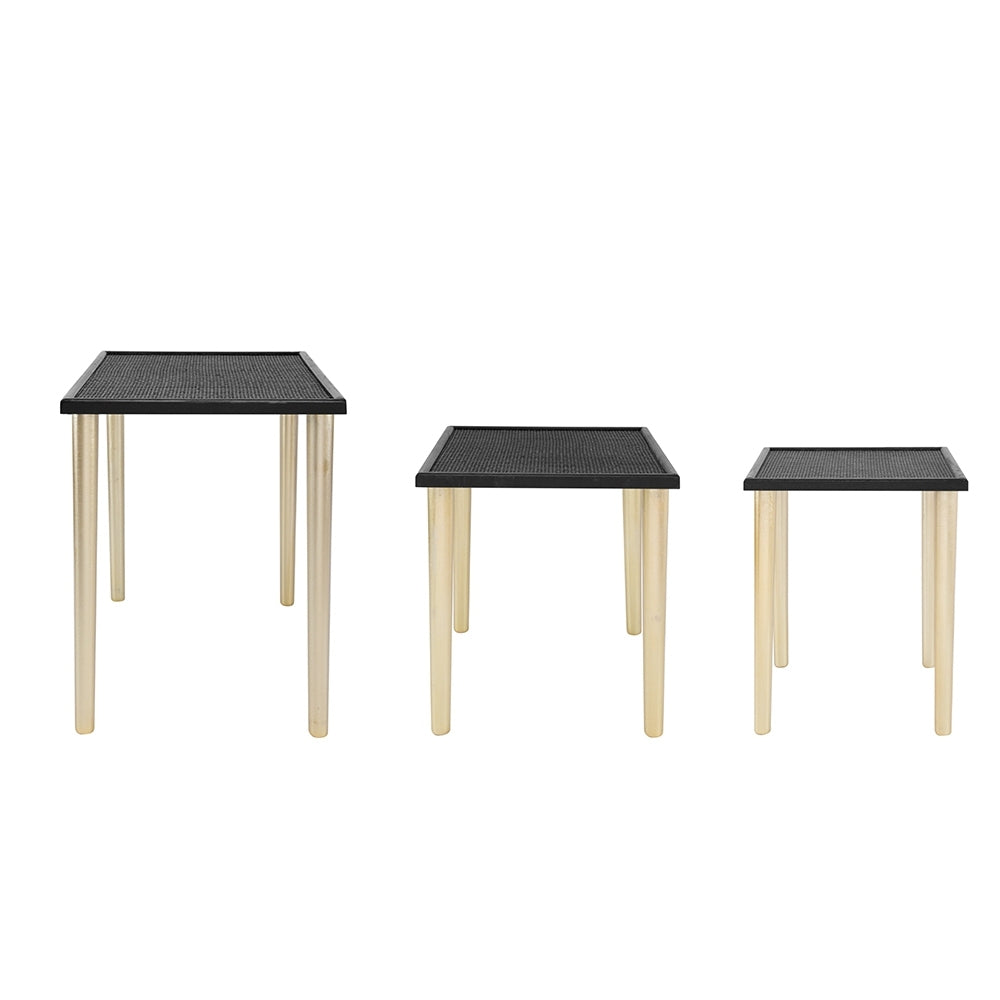 Set Of 3 Side Tables, L:25X15.5X21" M:20X15X18.5" S:14X14X16.5" Black Gold Primary Living Space Boho,Casual,Minimalist Solid Wood Mdf