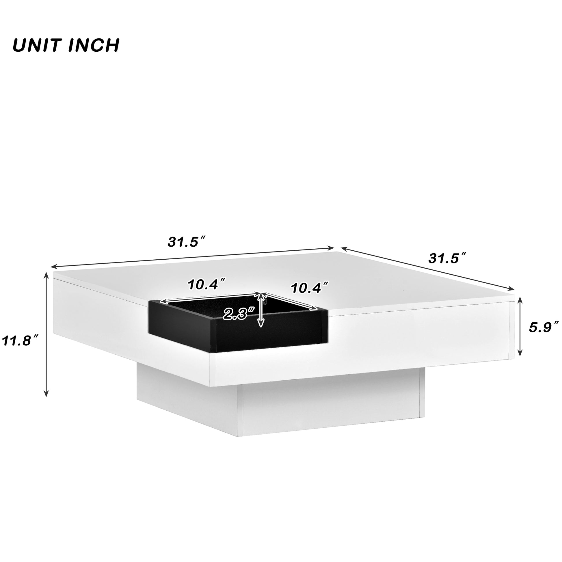 Modern Minimalist Design 31.5*31.5In Square Coffee Table With Detachable Tray And Plug In 16 Color Led Strip Lights Remote Control For Living Room Old Sku: Wf291303Aak White Mdf