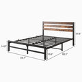 Queen Size Platform Bed Frame With Rustic Vintage Wood Headboard, Strong Metal Slats Support Mattress Foundation, No Box Spring Needed Rustic Brown Box Spring Not Required Queen Black Metal Brown Bedroom Bed Frame Metal & Wood