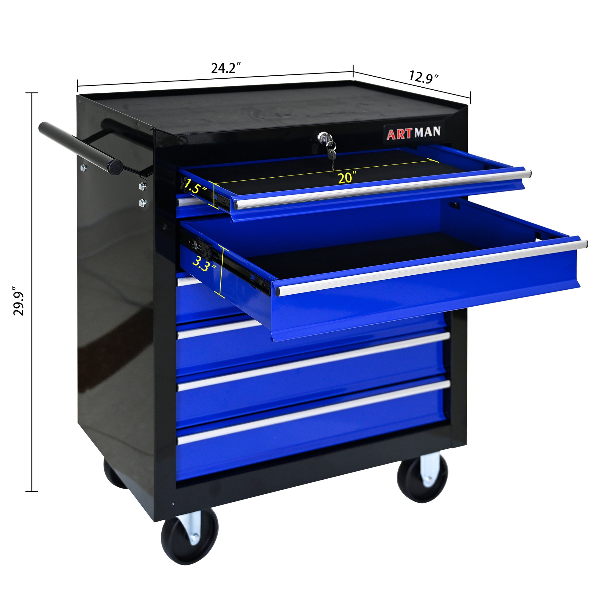 7 Drawers Multifunctional Tool Cart With Wheels Black Blue Black Blue Steel