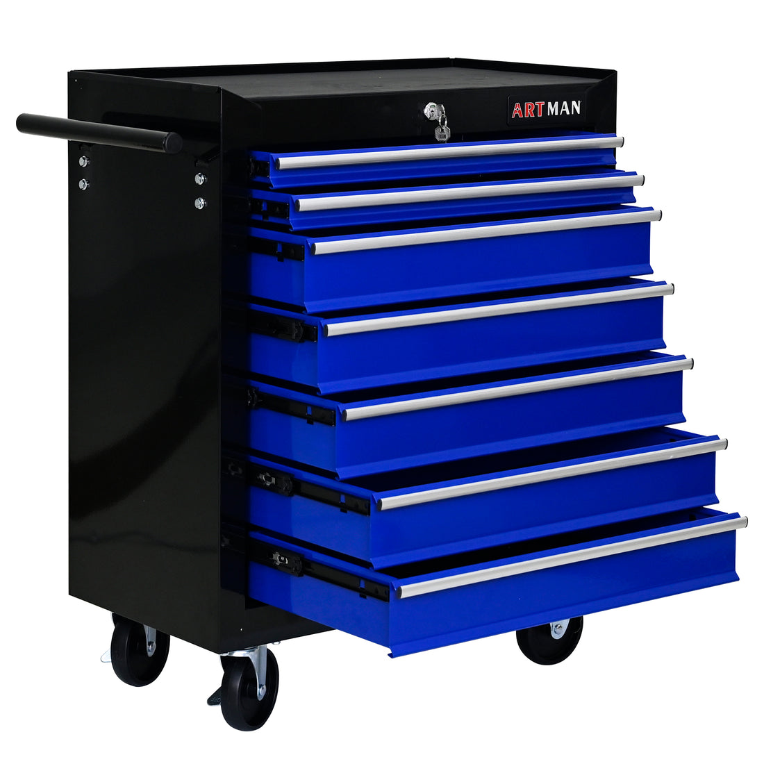 7 Drawers Multifunctional Tool Cart With Wheels Black Blue Black Blue Steel