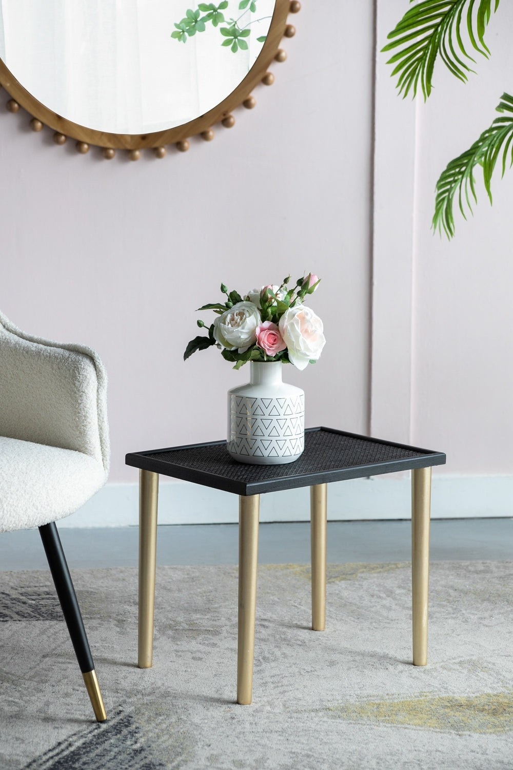 Set Of 3 Side Tables, L:25X15.5X21" M:20X15X18.5" S:14X14X16.5" Black Gold Primary Living Space Boho,Casual,Minimalist Solid Wood Mdf