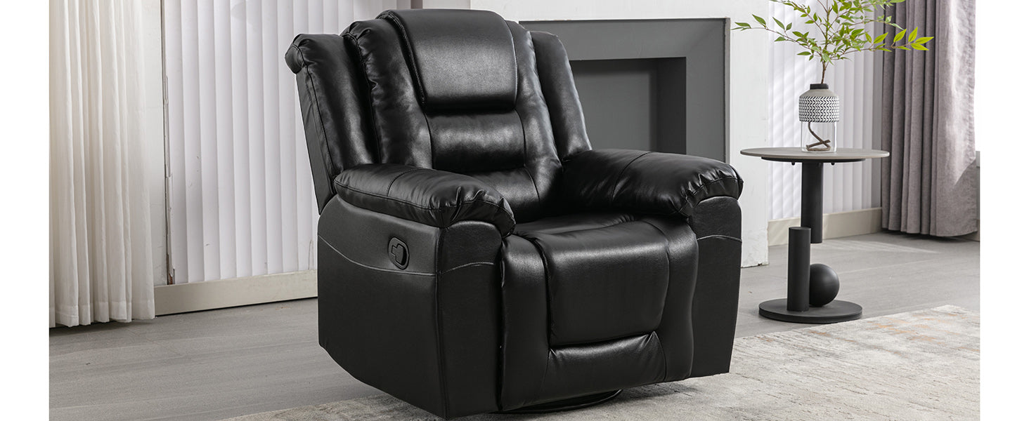 360 Swivel And Rocking Home Theater Recliner Manual Recliner Chair With Wide Armrest For Living Room,Bedroom, Black Old Sku:Pp302953Aab Black Foam Pu