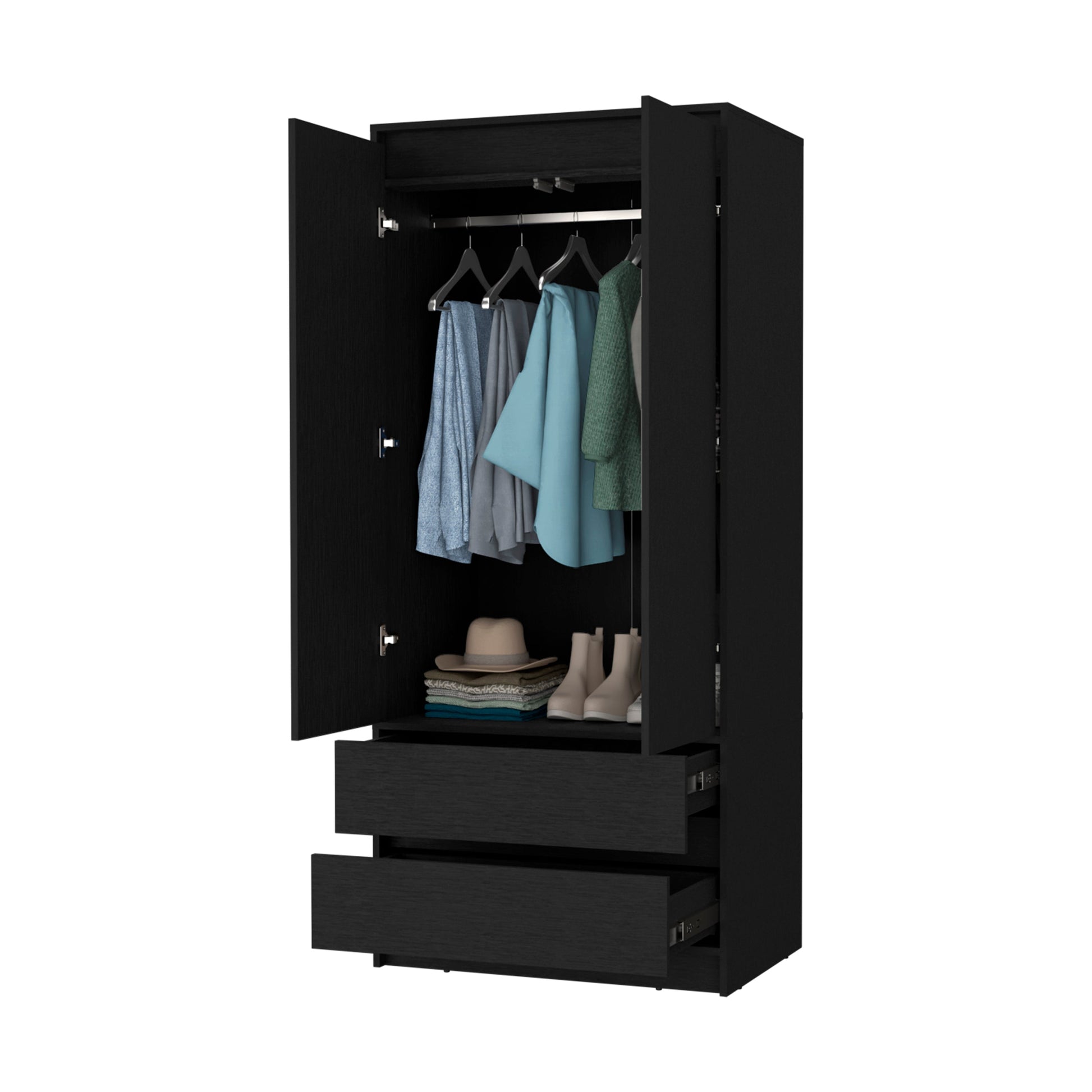 Black 2 Drawer Armoire Black Bedroom Wood