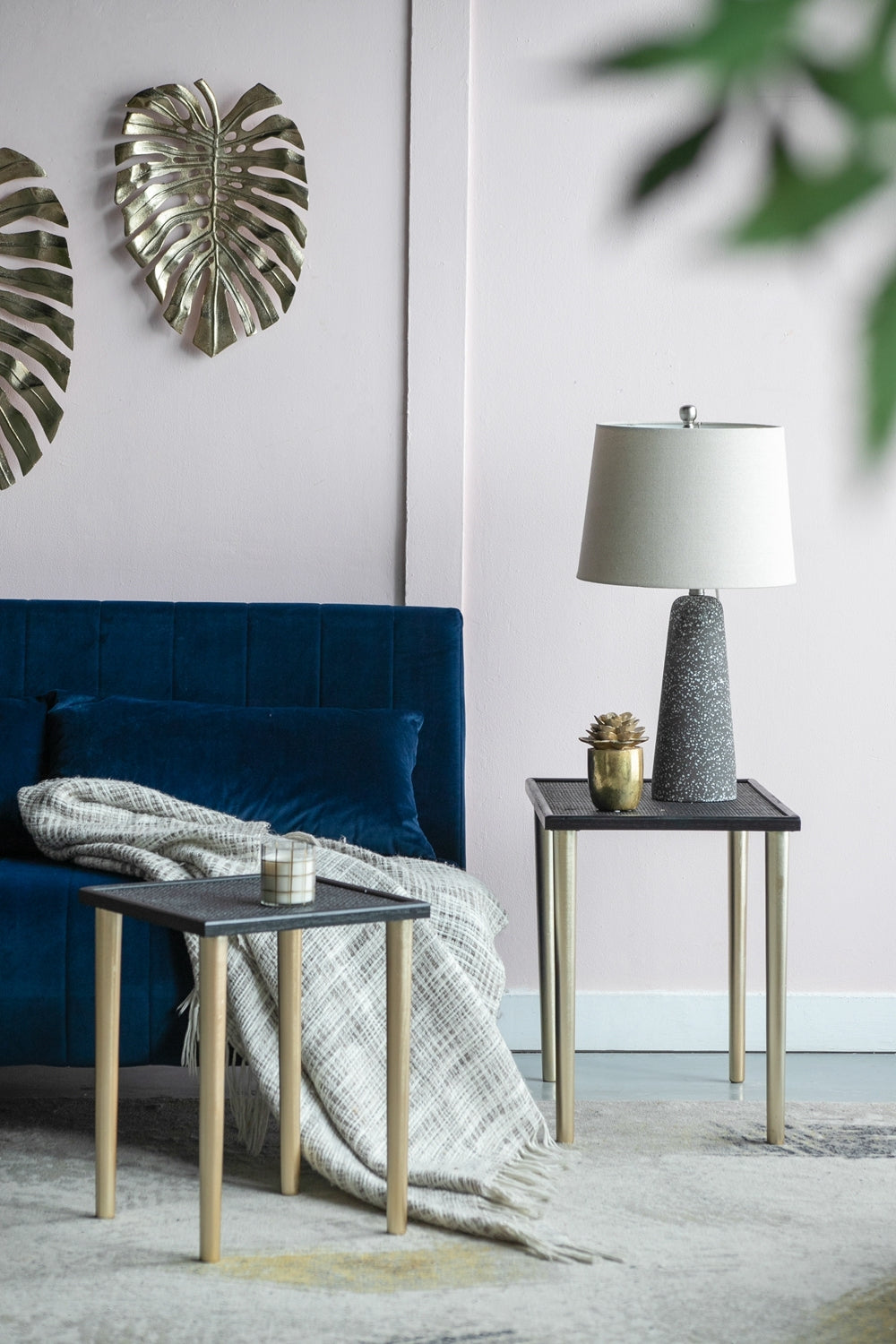 Set Of 3 Side Tables, L:25X15.5X21" M:20X15X18.5" S:14X14X16.5" Black Gold Primary Living Space Boho,Casual,Minimalist Solid Wood Mdf