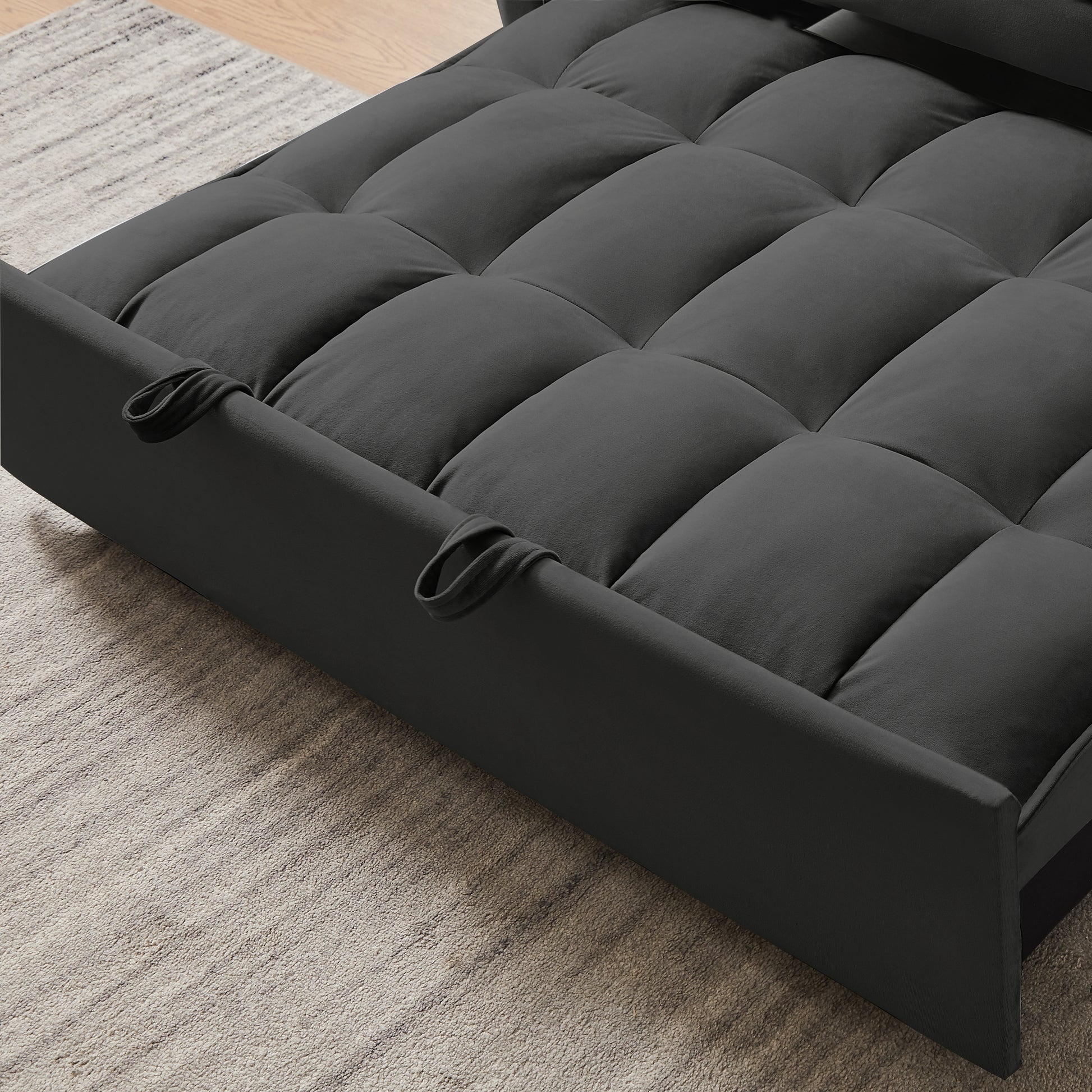 55.1 Inch 3 In 1 Convertible Sofa Bed, Modern Velvet Double Sofa Futon Sofa Bed With Adjustable Back, Storage Bag And Pillow, For Living Room, Bedroom Black Black Metal & Wood 2 Seat
