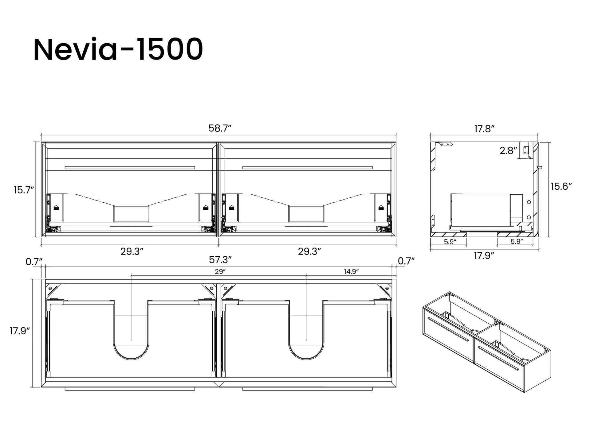 U054 Nevia60W 207 Nevia 60" Exclusive Gray Bathroom Vanity With Gray Solid Surface Sink, Wall Mounted Floating Bathroom Vanity For Modern Bathroom, One Piece Gray Basin Without Drain, Pre Assembled Gray Plywood