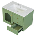 30X18X19.6 Inches Elegant Floating Bathroom Vanity Sink And Cabinet Combo 1 Door And 2 Drawers Green Bathroom Mdf