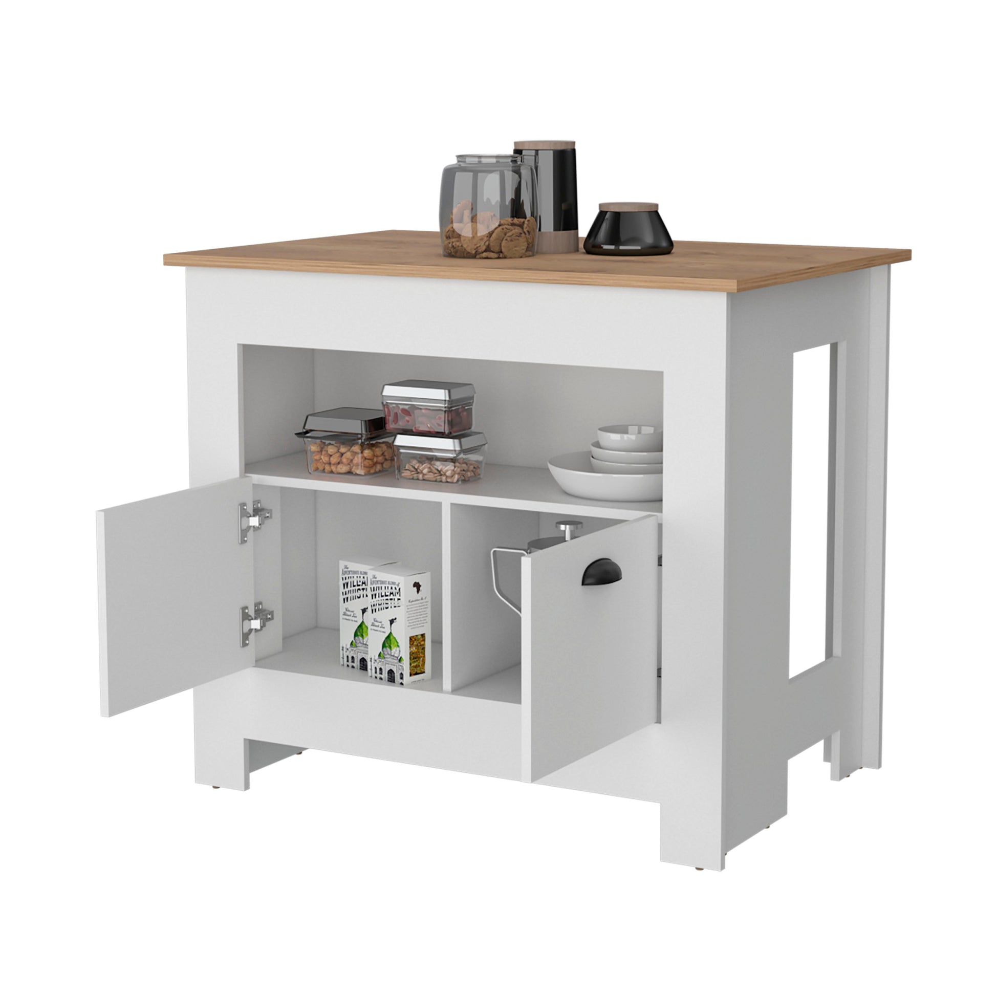 White 2 Door Kitchen Island White White Kitchen Rectangular Stationary Kitchen Islands Wood Medium 40 55In