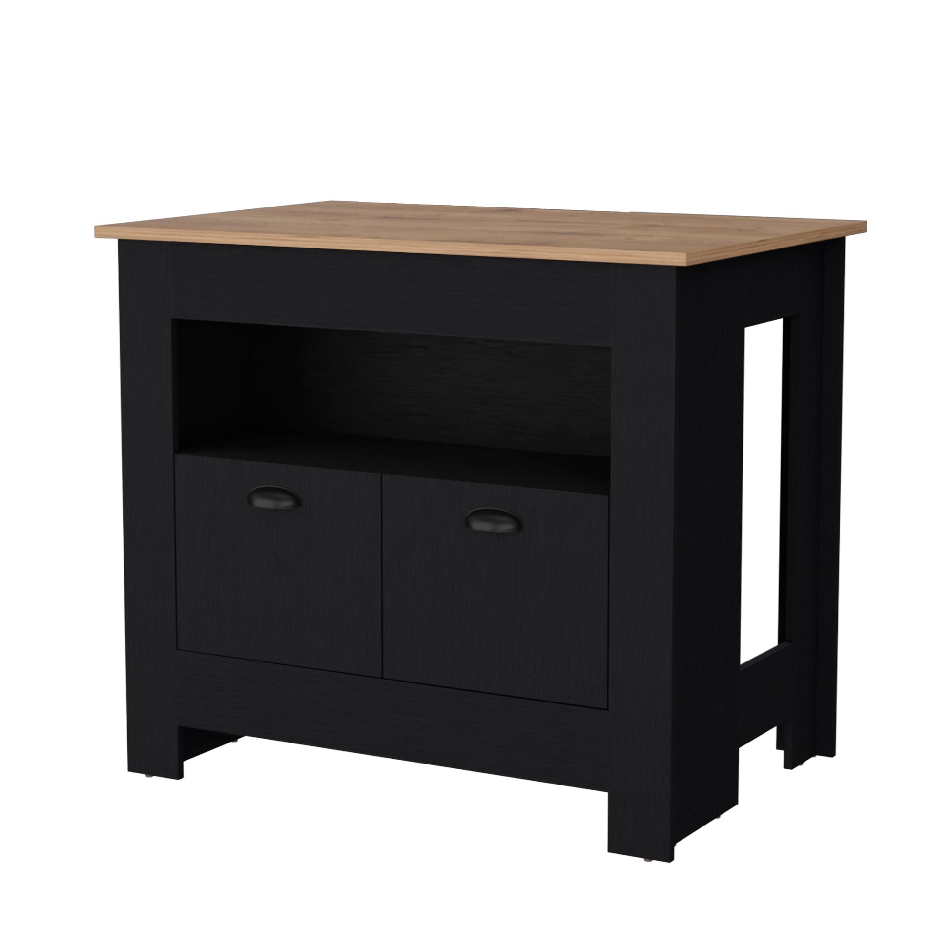 Black 2 Door Kitchen Island Black Kitchen Rectangular Stationary Kitchen Islands Wood Medium 40 55In