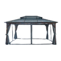 12' X 16' Hardtop Wood Gazebo For Patios, Outdoor Framed Gazebo With Polycarbonate Double Roof Canopy, Solid Wooden Framed Gazebo With Privacy Curtains And Mosquito Nettings For Garden, Backyard Black Aluminium