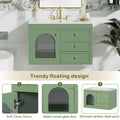 30X18X19.6 Inches Elegant Floating Bathroom Vanity Sink And Cabinet Combo 1 Door And 2 Drawers Green Bathroom Mdf