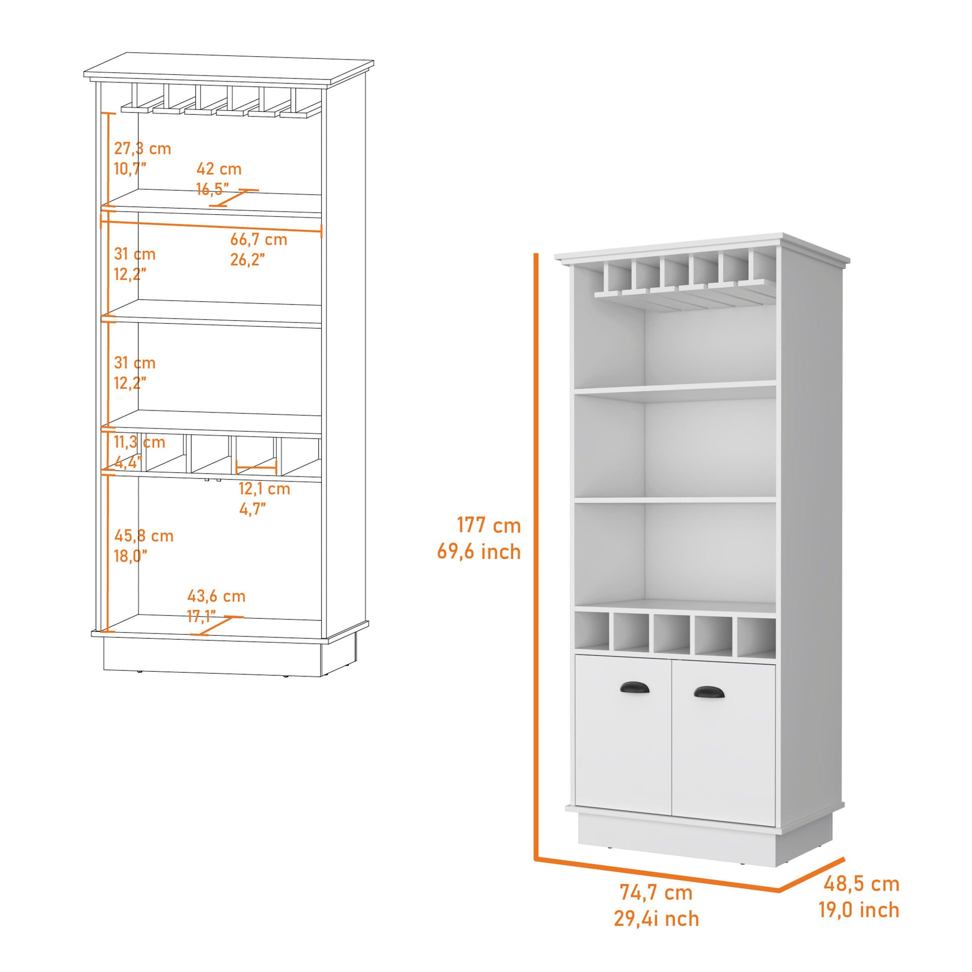 Claire White Glassware Rack Bar Cabinet Freestanding 3 4 Shelves White White Primary Living Space Shelves Included Wood