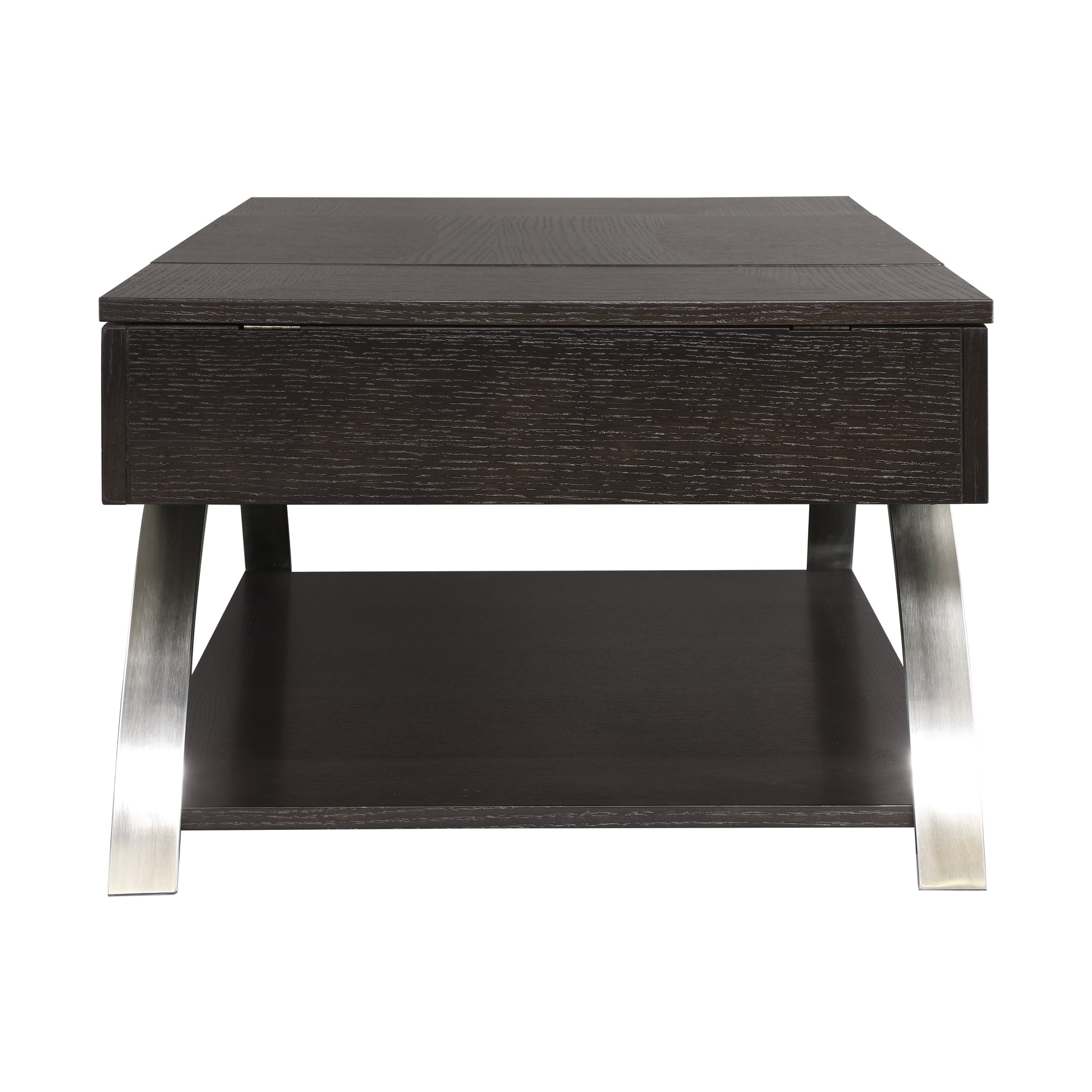 Modern Living Room Furniture 1Pc Lift Top Coffee Table With Display Shelf Espresso Finish Wood Chrome Metal Finish Unique Style Cocktail Table Espresso Primary Living Space Modern Coffee & End Tables Rectangular Wood Stainless Steel
