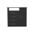 Peru 4 Drawer Dresser, Single Door Cabinet, One Open Shelf, Superior Top Black Black Bedroom Modern Particle Board Particle Board