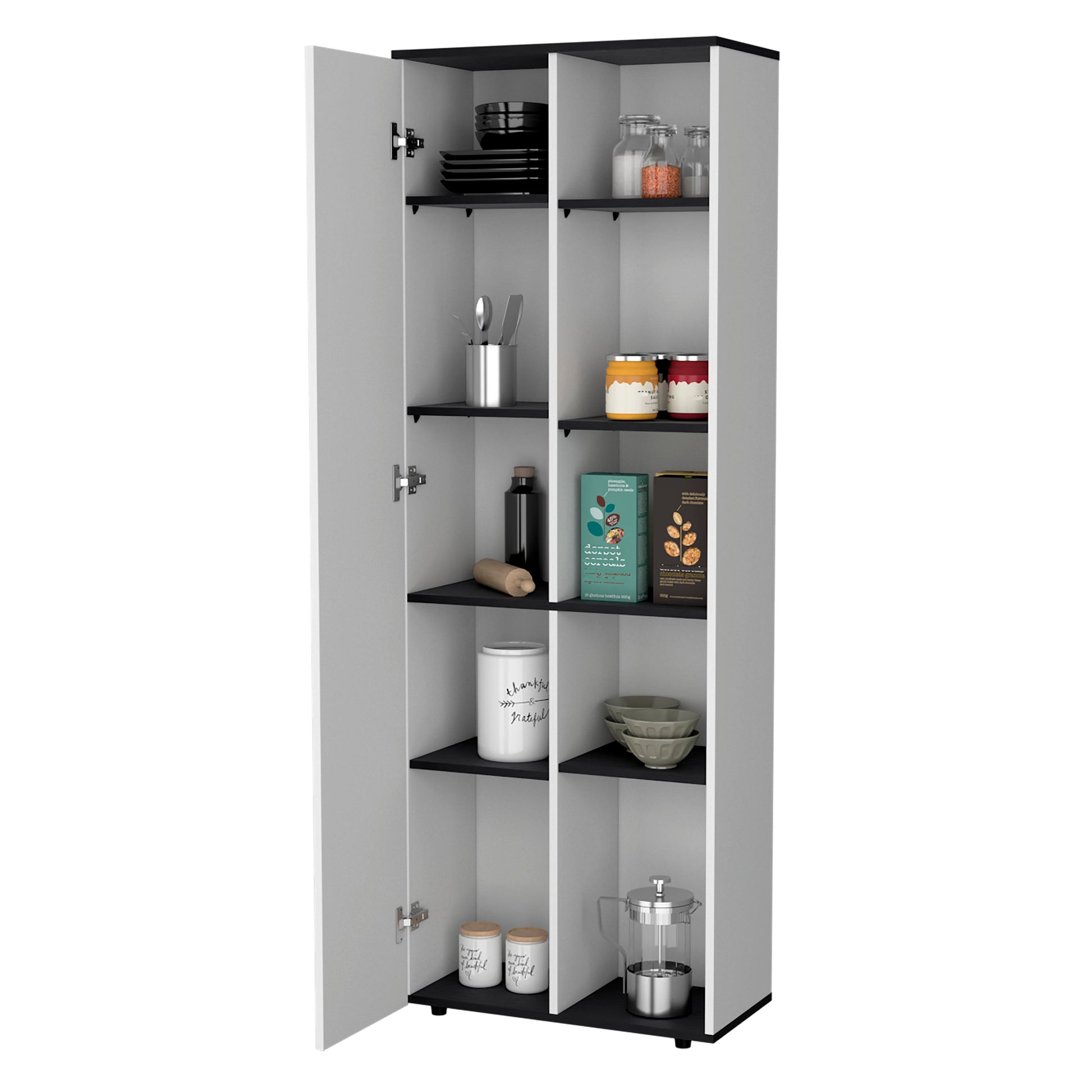White And Black 1 Door Multistorage Kitchen Pantry White Black Kitchen Shelves Included Wood
