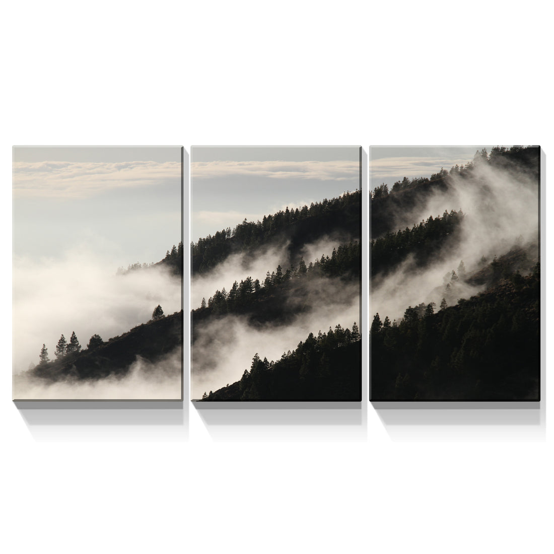 3 Panels Framed Misty Forest Forest Canvas Wall Art Decor,3 Pieces Mordern Canvas Decoration Painting For Office,Dining Room,Living Room, Bedroom Decor Ready To Hang Rectangle Framed Multicolor Oversized 41In Canvas Nature Scenes