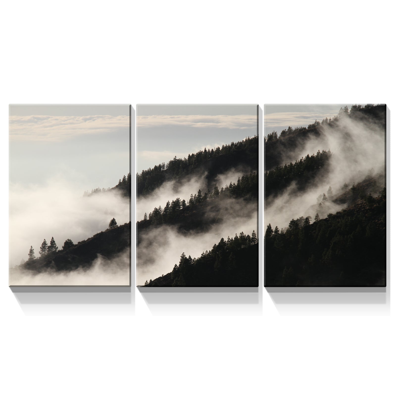 3 Panels Framed Misty Forest Forest Canvas Wall Art Decor,3 Pieces Mordern Canvas Decoration Painting For Office,Dining Room,Living Room, Bedroom Decor Ready To Hang 2030In Thickness 1.5Inch Rectangle Framed Multicolor Oversized 41In Canvas Nature Scenes