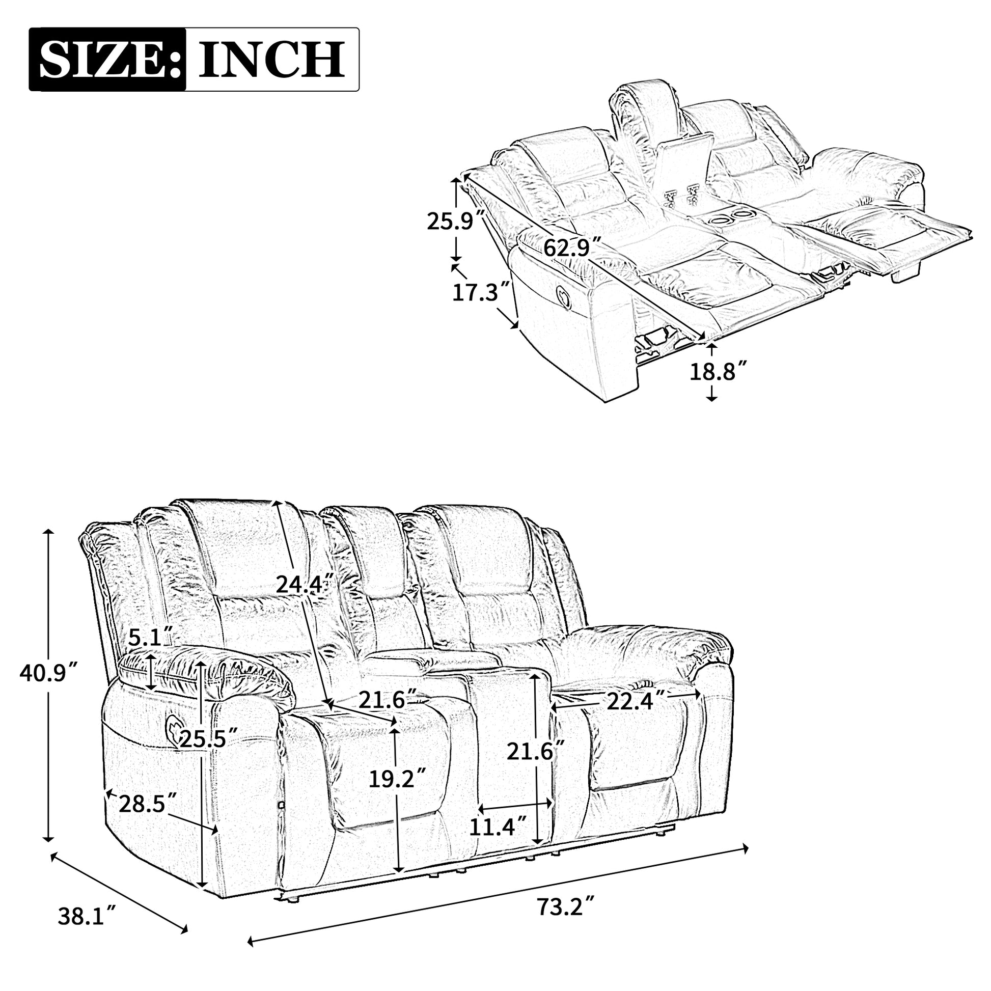 2 Seater Home Theater Recliner Manual Recliner Chair With A Storage Box And Two Cup Holders For Living Room,Bedroom, Black Old Sku:Pp302954Aab Black Foam Pu Leather