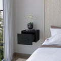 Black Wall Mounted Floating Nightstand Black 1 Drawer Bedroom Floating Space Saving Black Wood