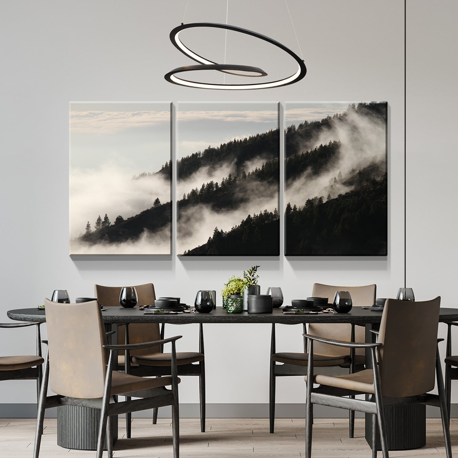 3 Panels Framed Misty Forest Forest Canvas Wall Art Decor,3 Pieces Mordern Canvas Decoration Painting For Office,Dining Room,Living Room, Bedroom Decor Ready To Hang 1218In Thickness 1.5Inch Rectangle Framed Multicolor Oversized 41In Canvas Nature Scenes