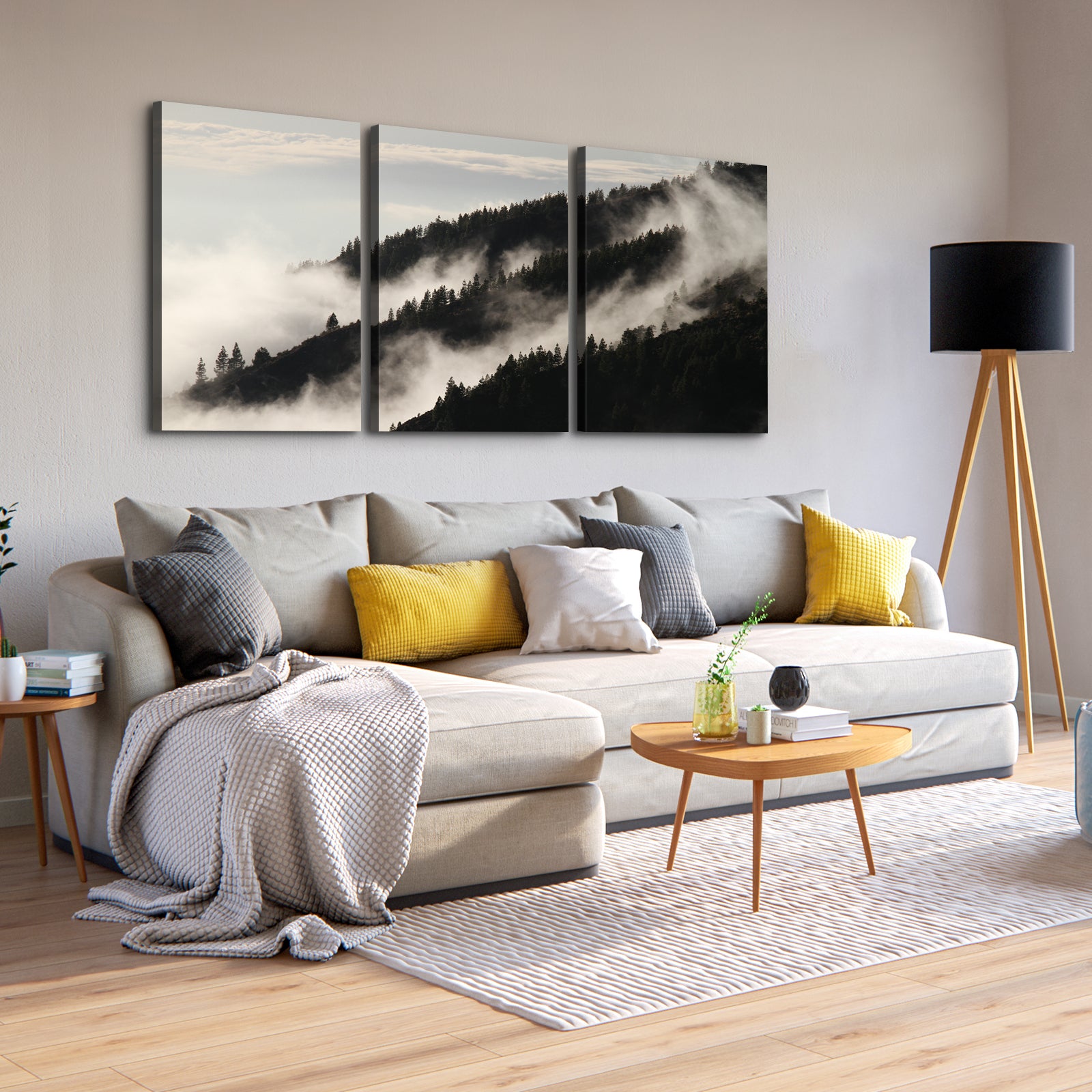 3 Panels Framed Misty Forest Forest Canvas Wall Art Decor,3 Pieces Mordern Canvas Decoration Painting For Office,Dining Room,Living Room, Bedroom Decor Ready To Hang 1218In Thickness 1.5Inch Rectangle Framed Multicolor Oversized 41In Canvas Nature Scenes