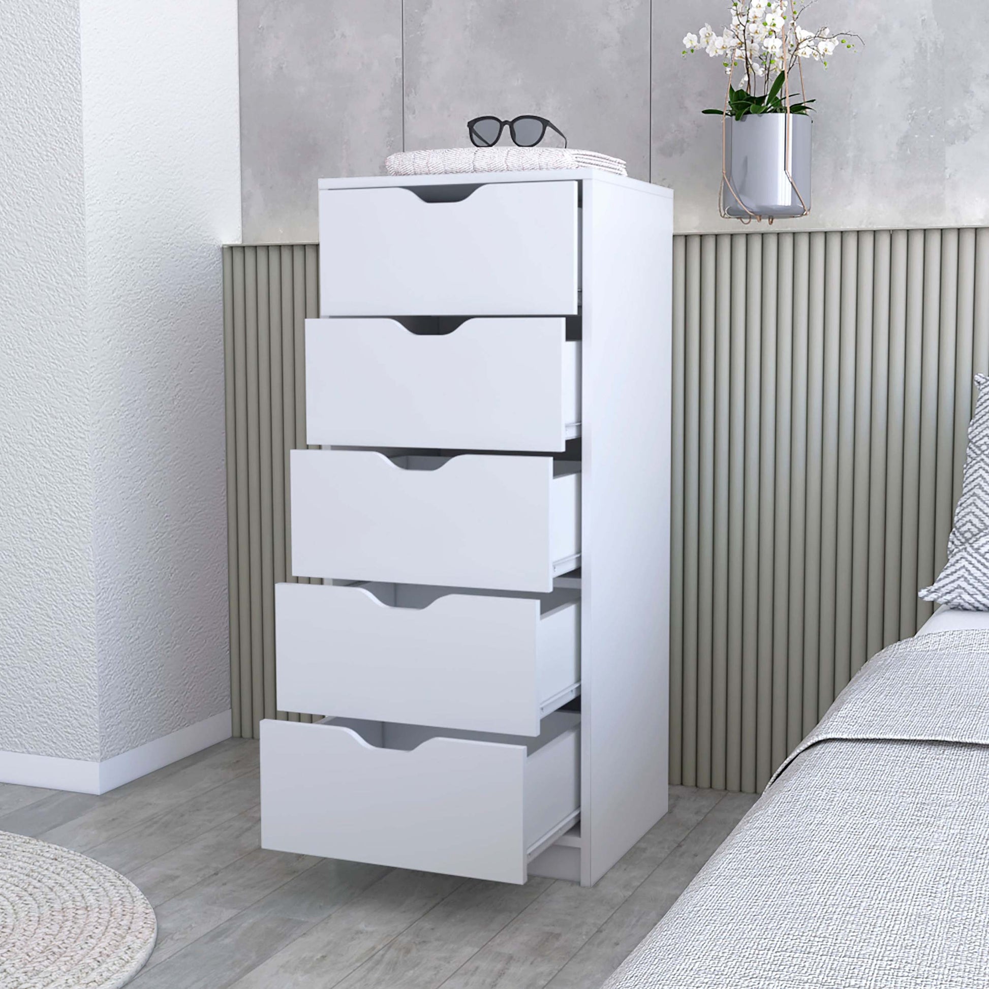 Logan White 5 Narrow Drawer Dresser White White Bedroom Wood Logan White 5 Narrow Drawer Dresser White White Bedroom Wood