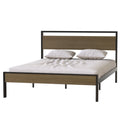 Ceres Metal Bed, Black With Cinnamon Wood Headboard & Footboard, Queen Box Spring Not Required Queen Black Metal Bedroom Bed Frame Metal Metal