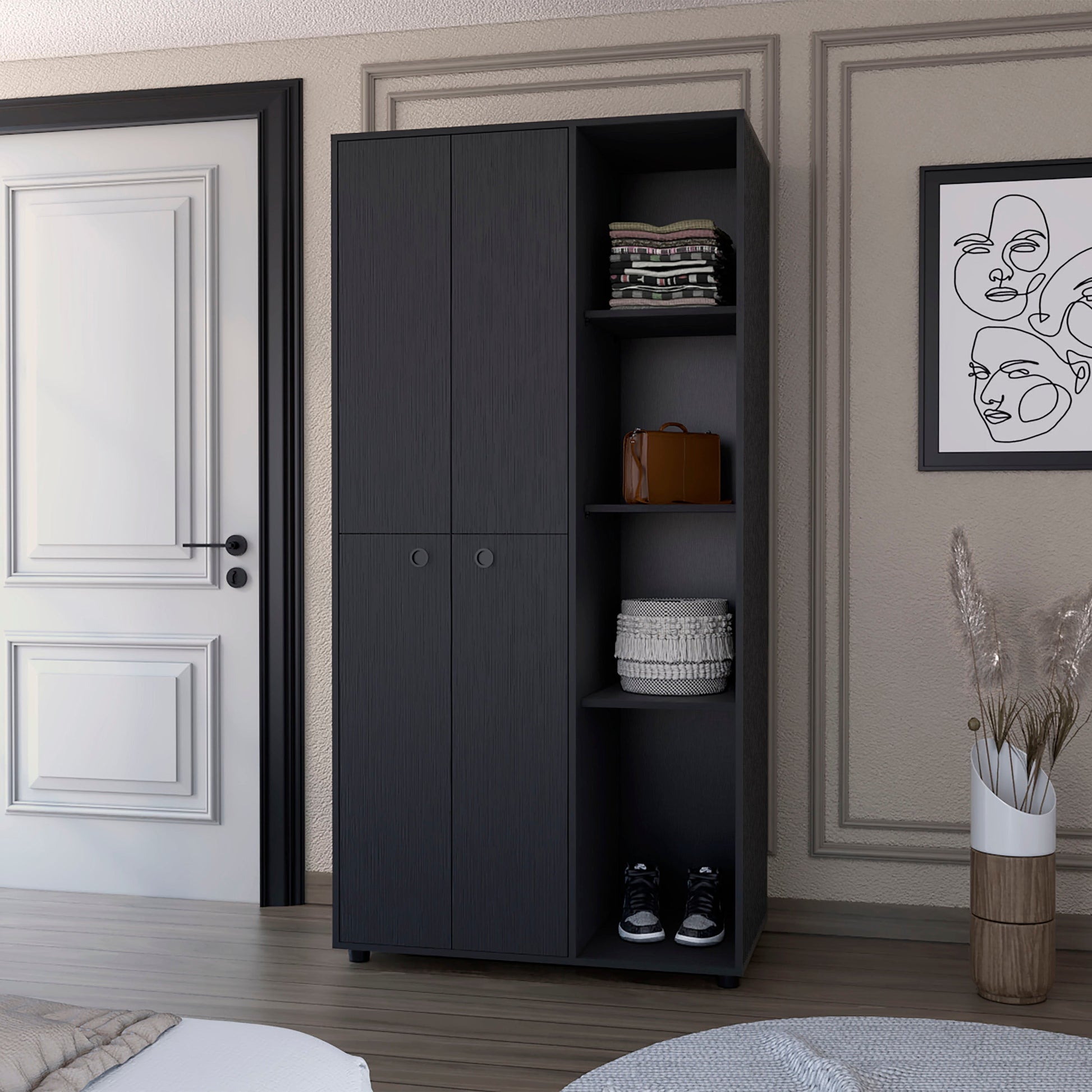 Black 1 Drawer Armoire Closet Black Bedroom Wood