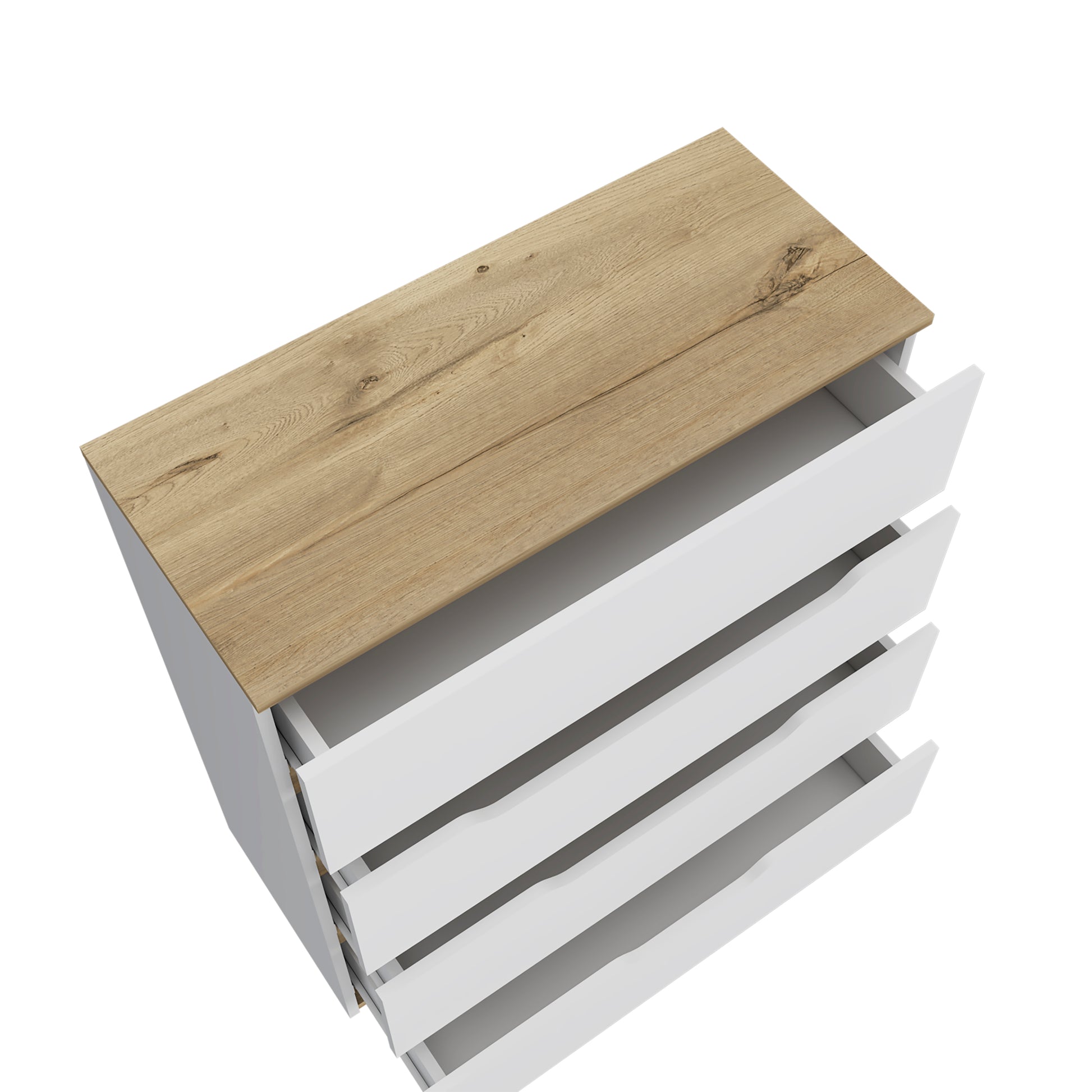 Drawer Dresser 35"H, Four Drawers, Superior Top, White Light Oak Multicolor Particle Board Particle Board