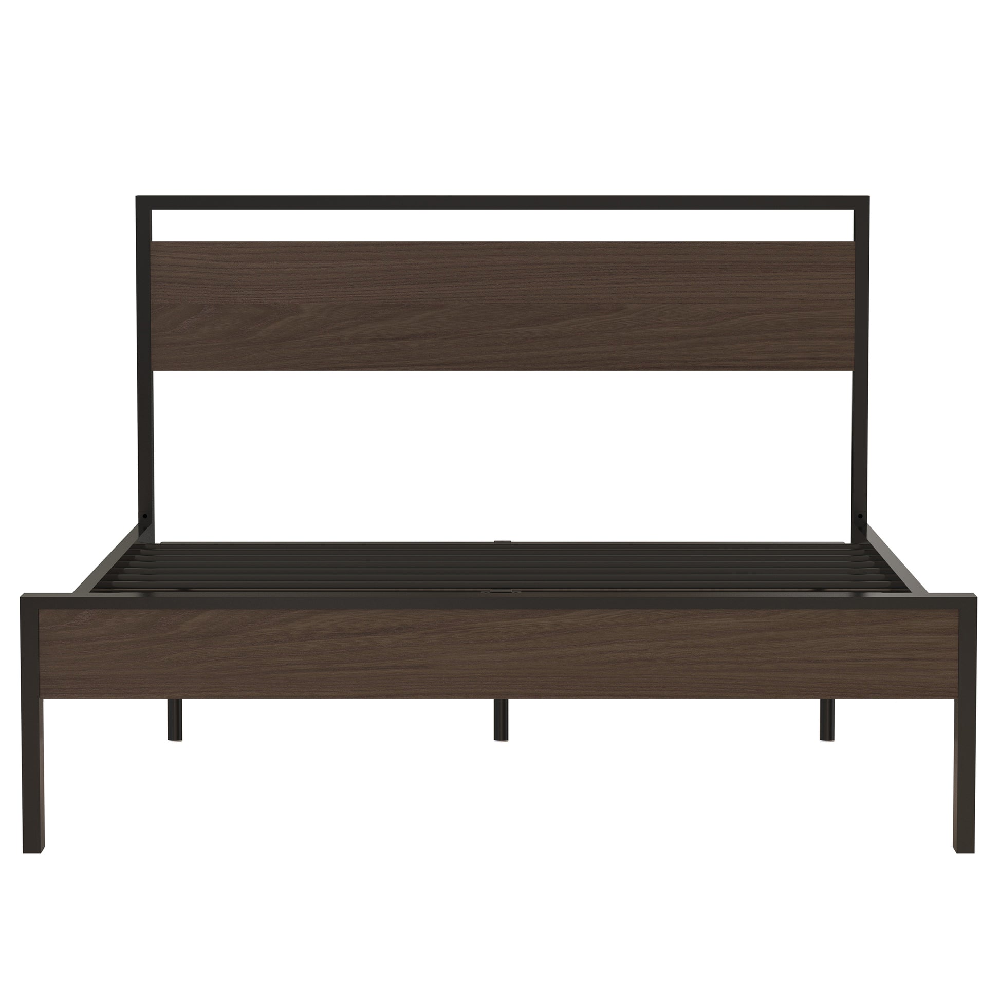 Ceres Metal Bed, Black With Walnut Wood Headboard&Footboard, Queen Box Spring Not Required Queen Black Metal Red Bedroom Bed Frame Metal Metal