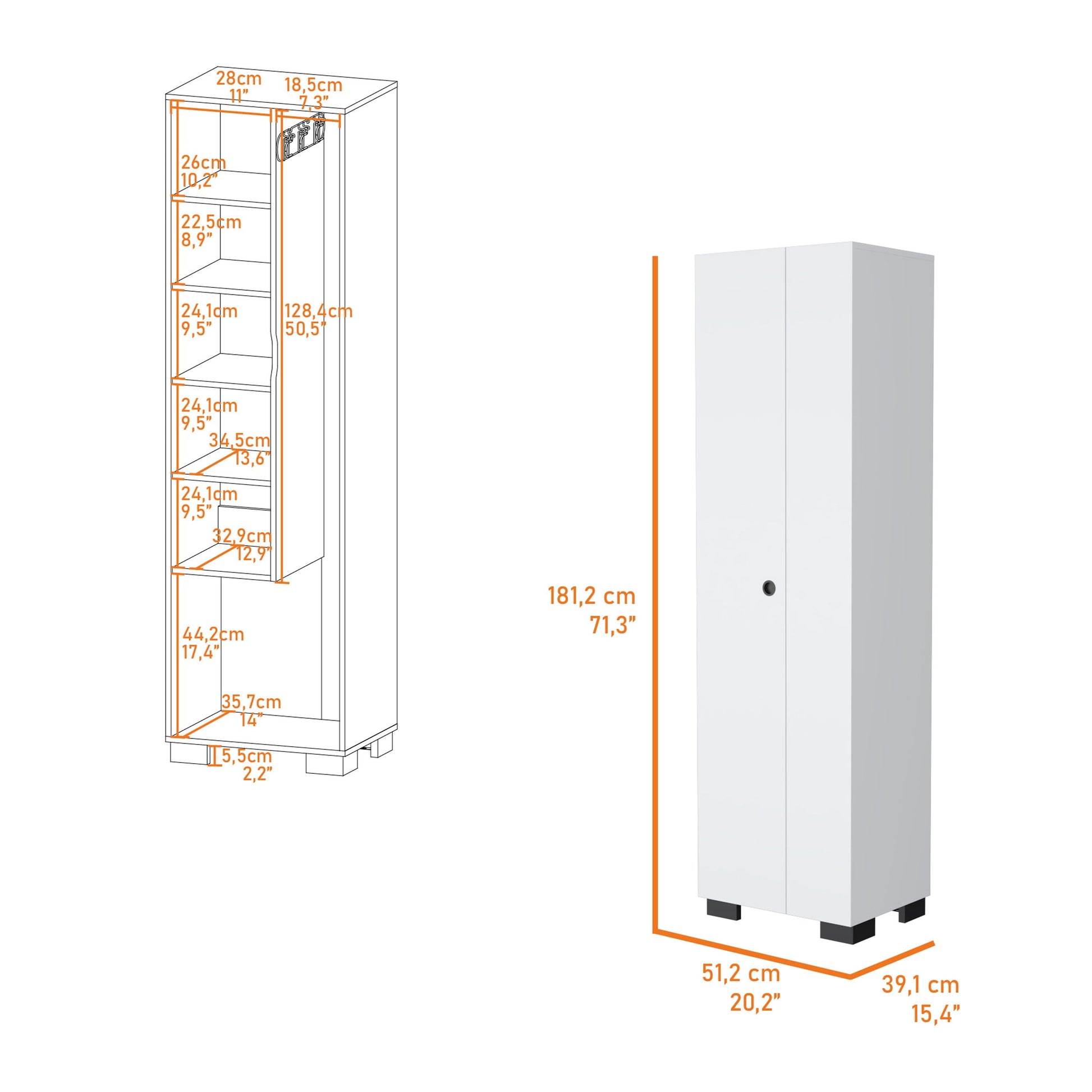 White Storage Shelves Broom Cabinet Standard 5 Or More Shelves White White Primary Living Space Shelves Included Wood