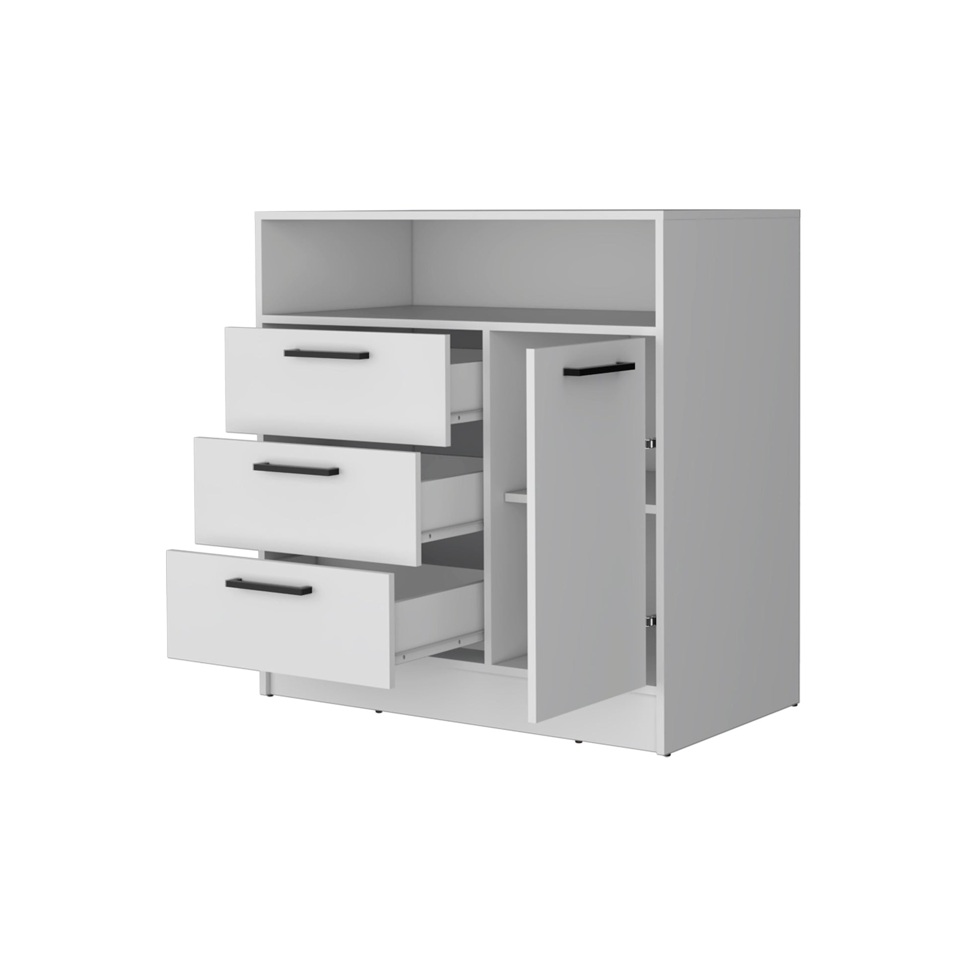 White Open Storage Shelf 3 Drawer Dresser White White Bedroom Wood