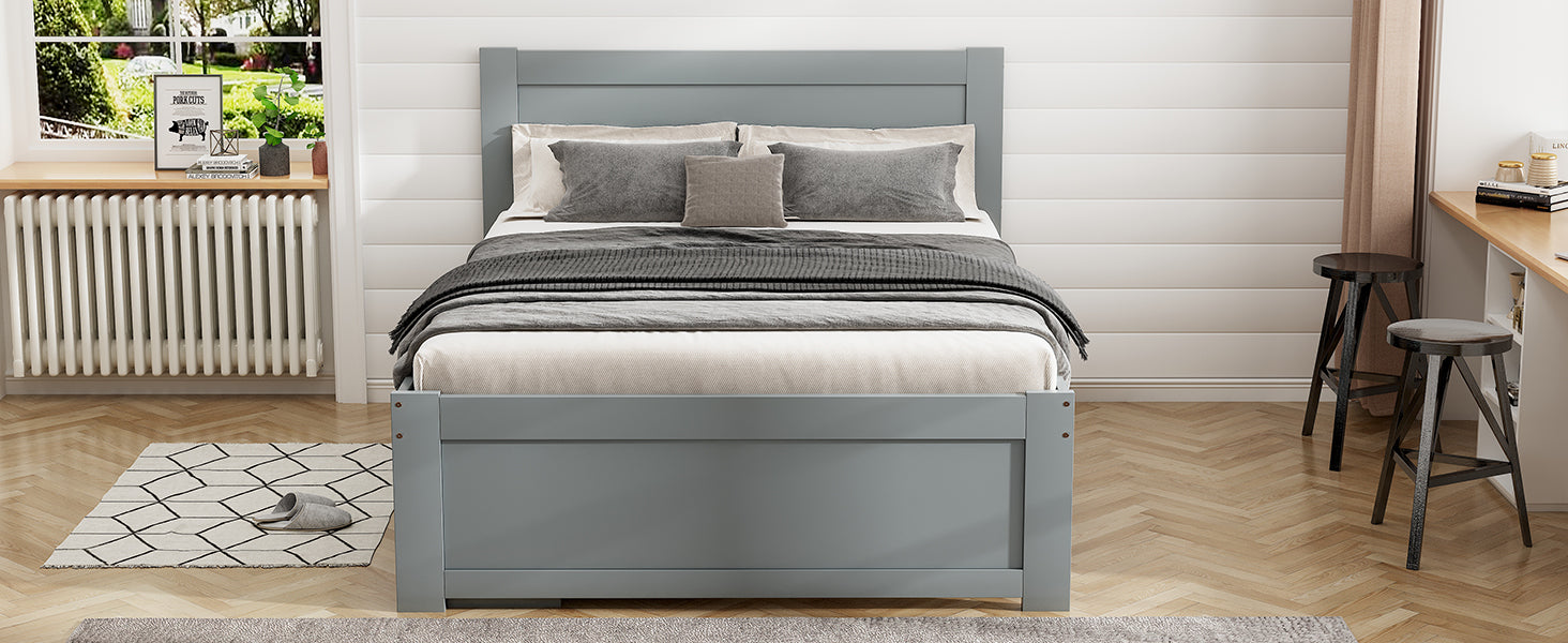 Twin Size Platform Bed With Drawer And Two Shelves, Gray Antique Gray Mdf Lvl