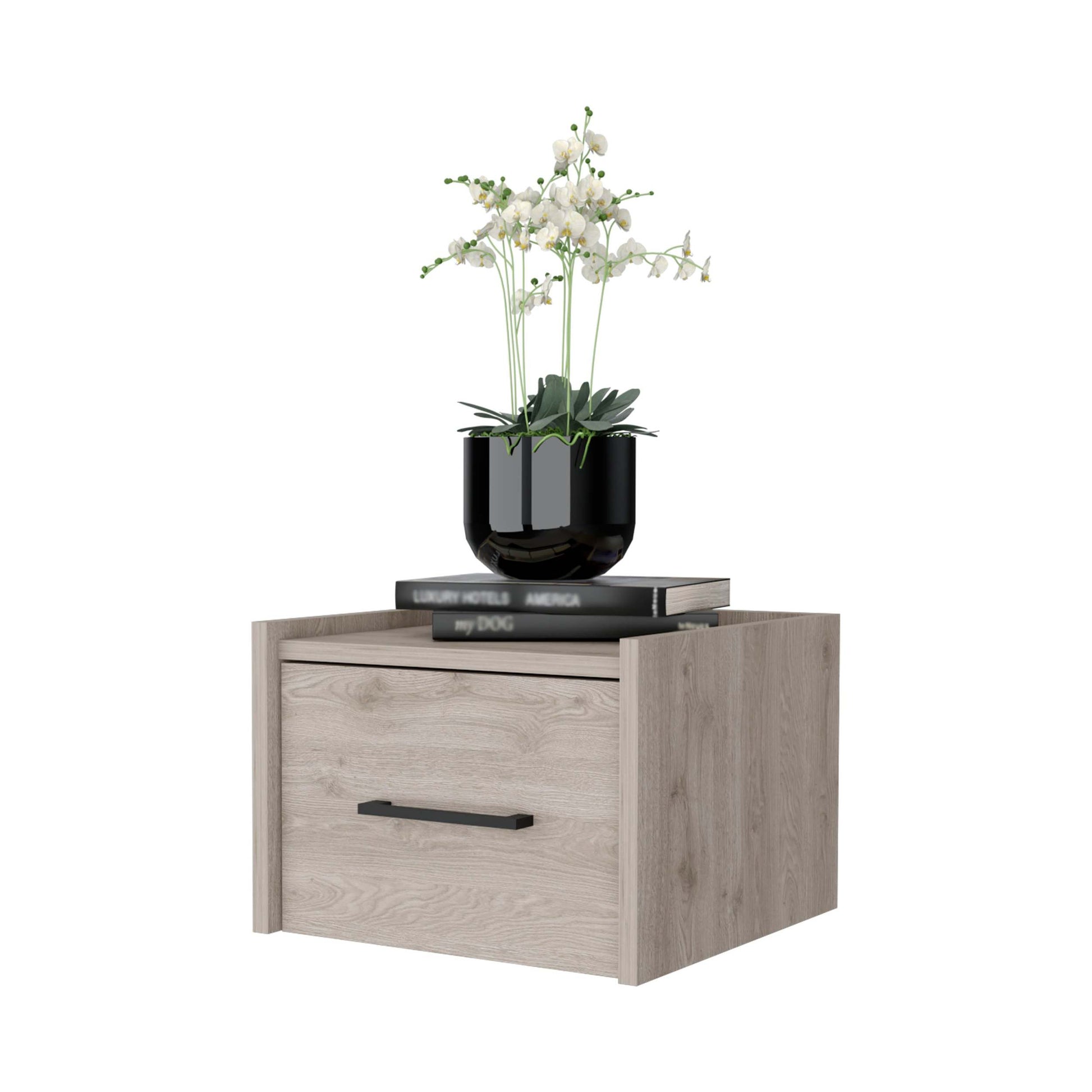 Light Gray Wall Mounted Floating Nightstand Light Gray Gray 1 Drawer Bedroom Floating Space Saving Wood