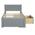 Twin Size Platform Bed With Drawer And Two Shelves, Gray Antique Gray Mdf Lvl