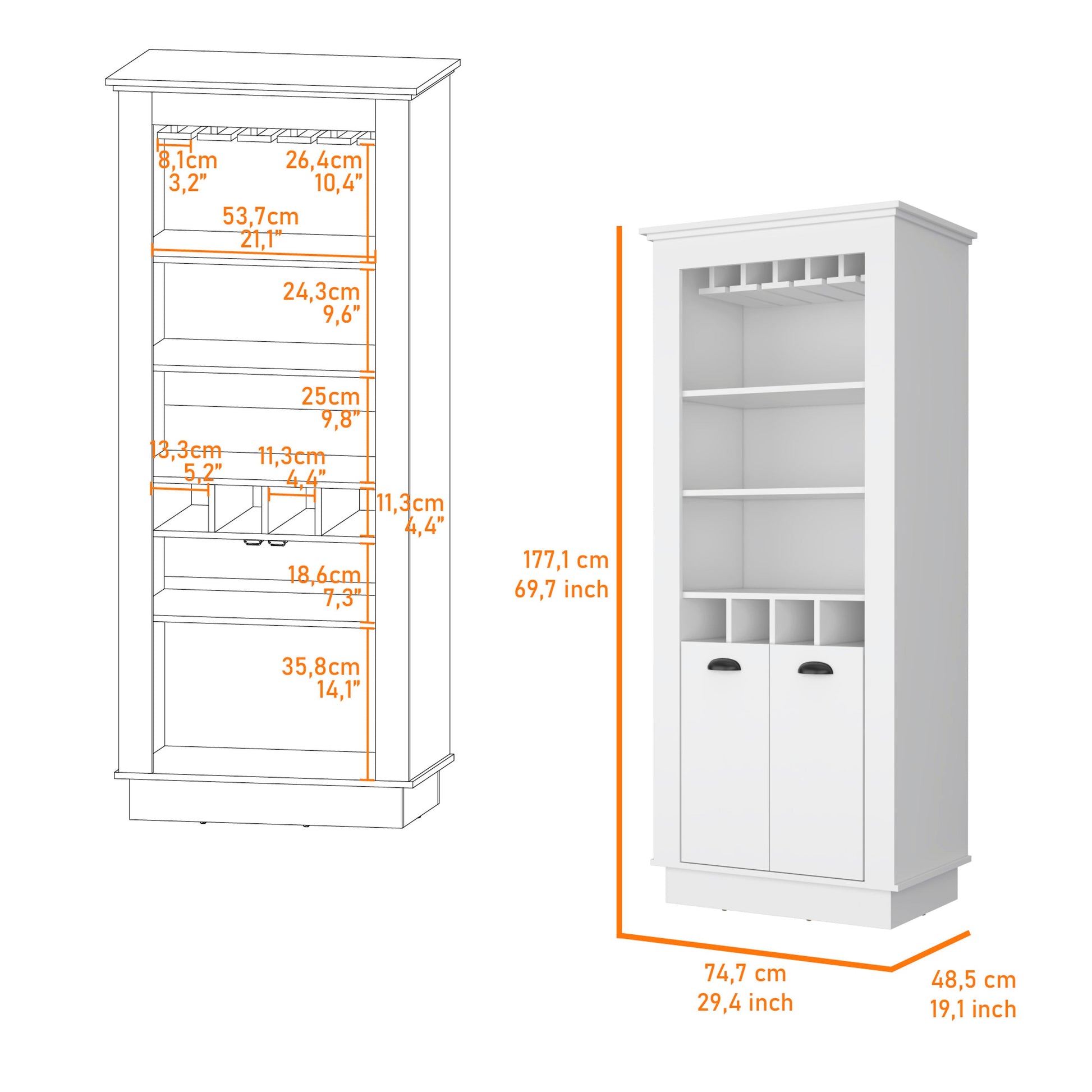 White 4 Built In Wine Rack Bar Cabinet 3 4 Shelves White White Primary Living Space Shelves Included Wood