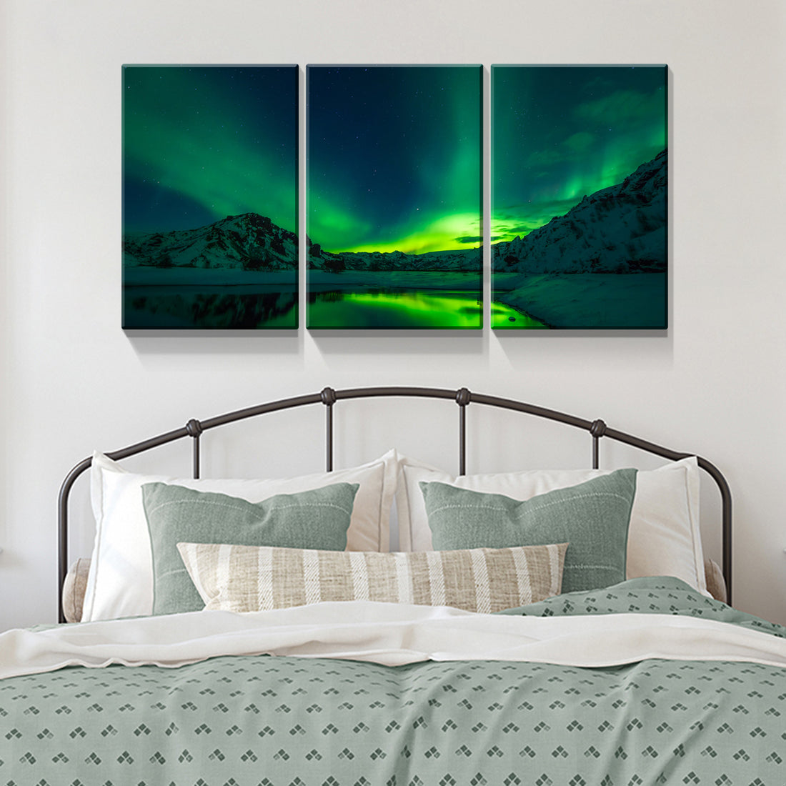 3 Panels Framed Aurora Forest Canvas Wall Art Decor,3 Pieces Mordern Canvas Decoration Painting For Office,Dining Room,Living Room, Bedroom Decor Ready To Hang Rectangle Framed Multicolor Oversized 41In Canvas Nature Scenes