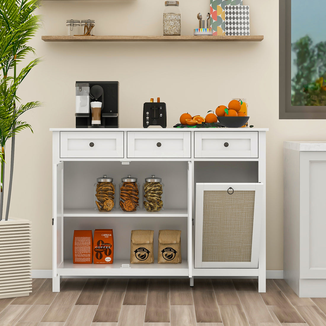 Tilt Out Trash Cabinet, Rattan Kitchen Trash Can