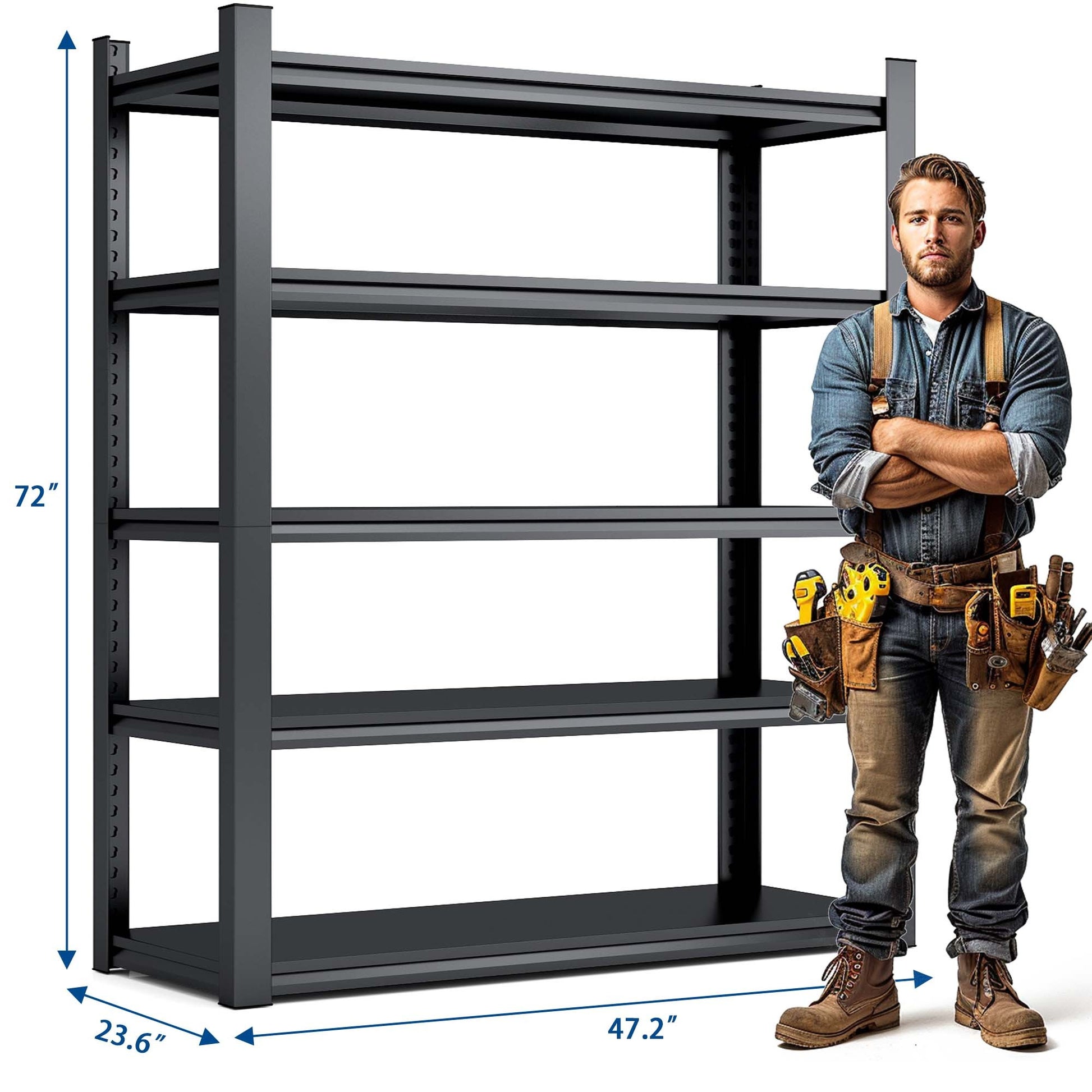 72"H 5 Tier Metal Shelves For Storage Garage Shelving 2000Lbs Heavy Duty Storage Shelves Adjustable Garage Shelf Industrial Shelving Unit Storage Utility Rack,47.2"W*23.6"D*72"H,Black 5 Black Gray Standard Vertical Kitchen Open Back Metal Modern